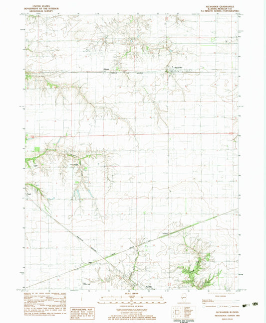Classic USGS Alexander Illinois 7.5'x7.5' Topo Map Image