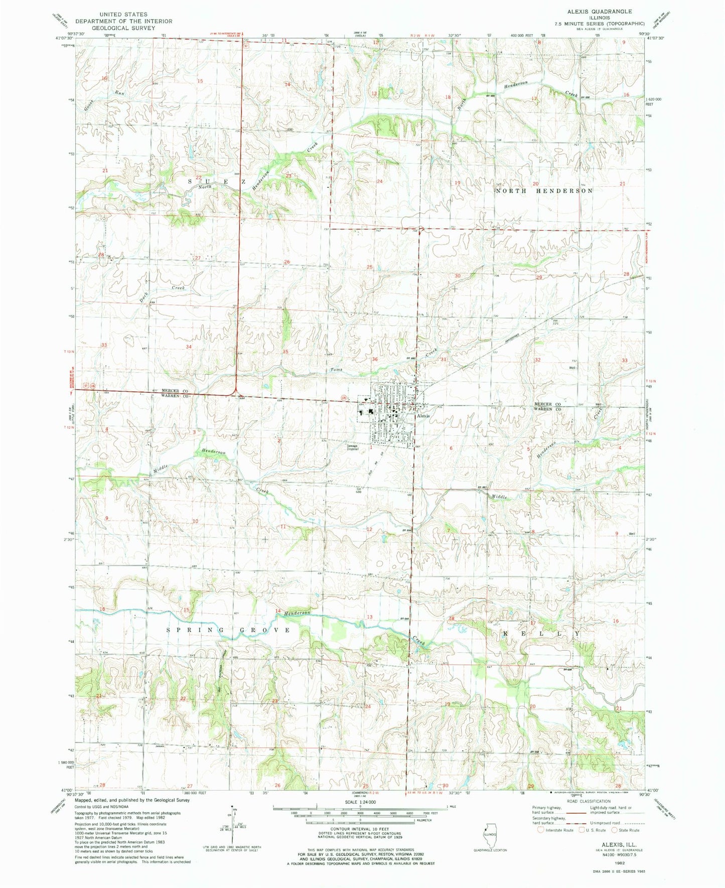 Classic USGS Alexis Illinois 7.5'x7.5' Topo Map Image