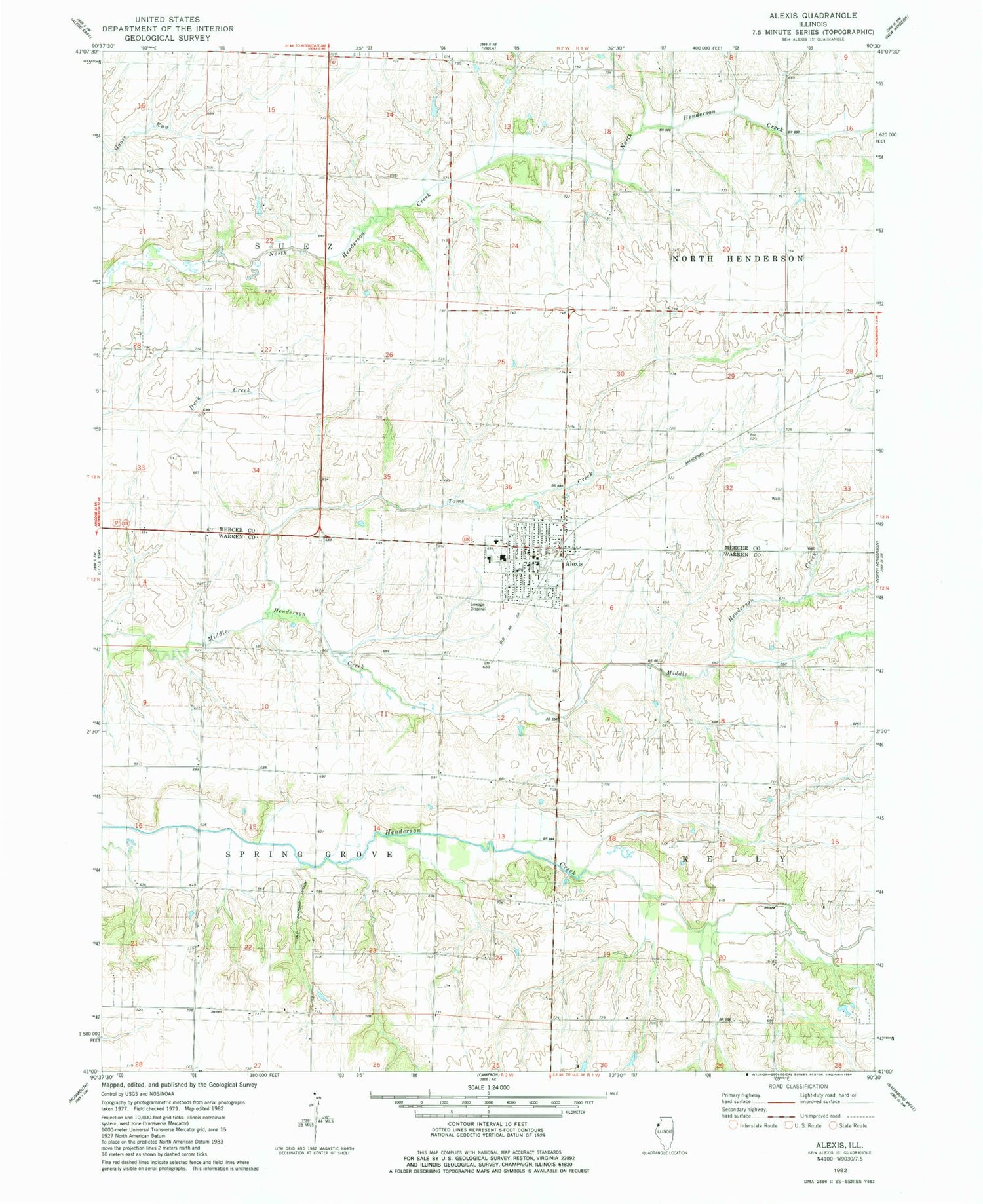 Classic USGS Alexis Illinois 7.5'x7.5' Topo Map Image