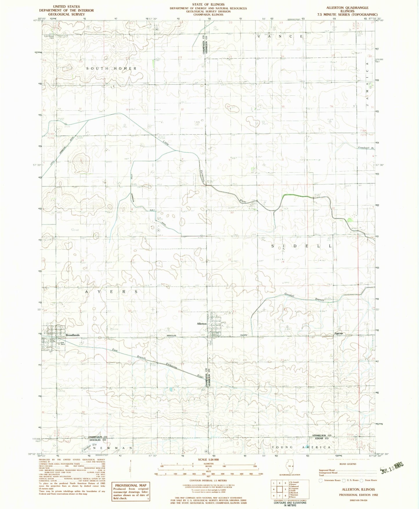 Classic USGS Allerton Illinois 7.5'x7.5' Topo Map Image