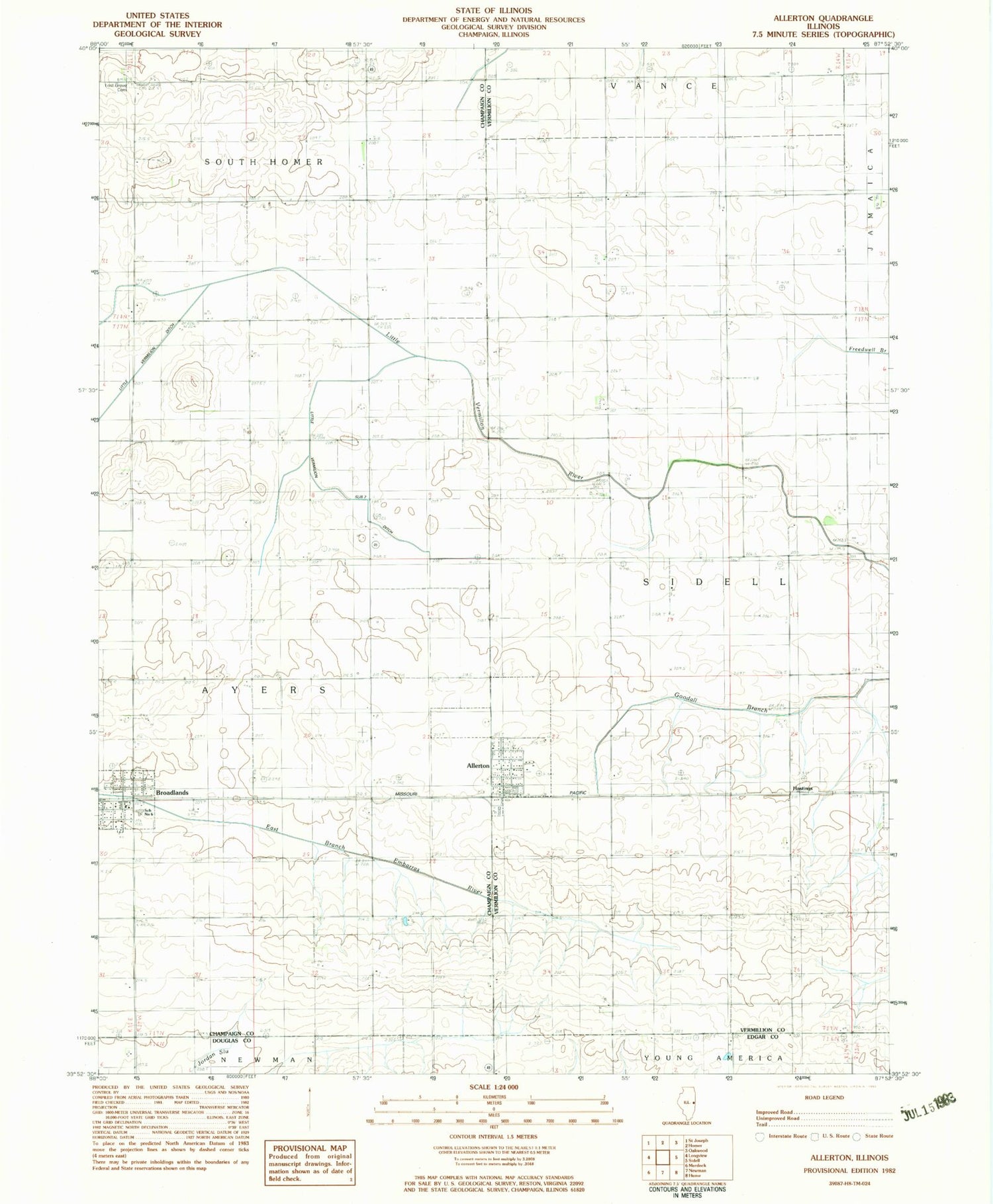 Classic USGS Allerton Illinois 7.5'x7.5' Topo Map Image