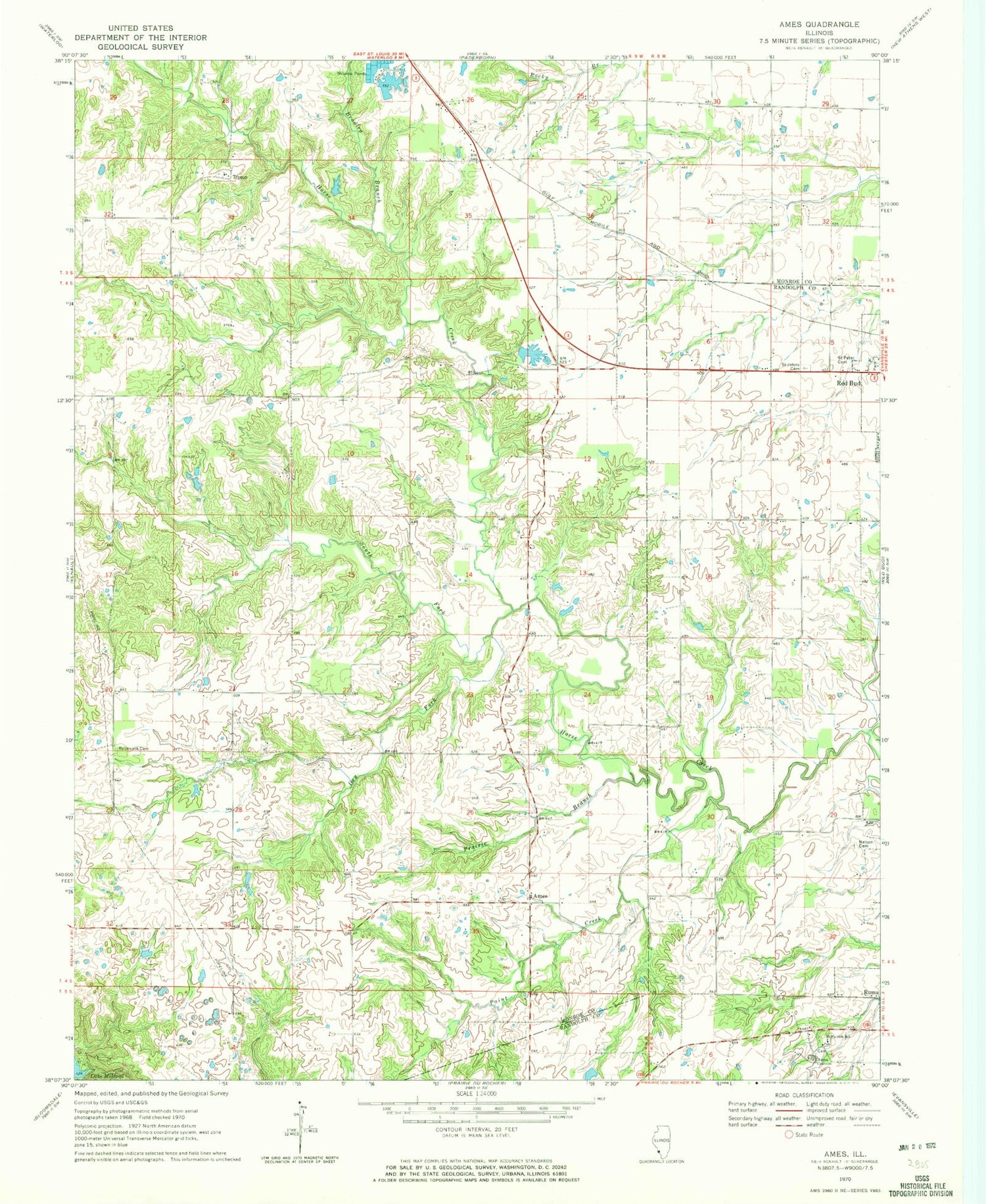 Classic USGS Ames Illinois 7.5'x7.5' Topo Map Image