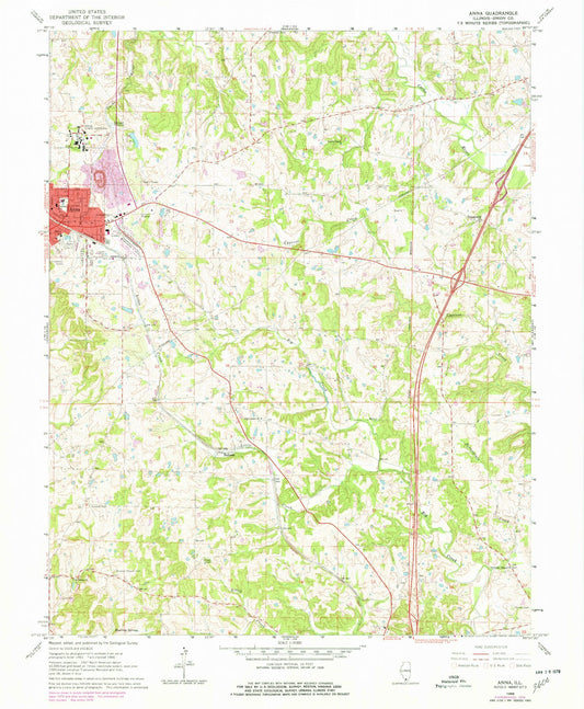 Classic USGS Anna Illinois 7.5'x7.5' Topo Map Image