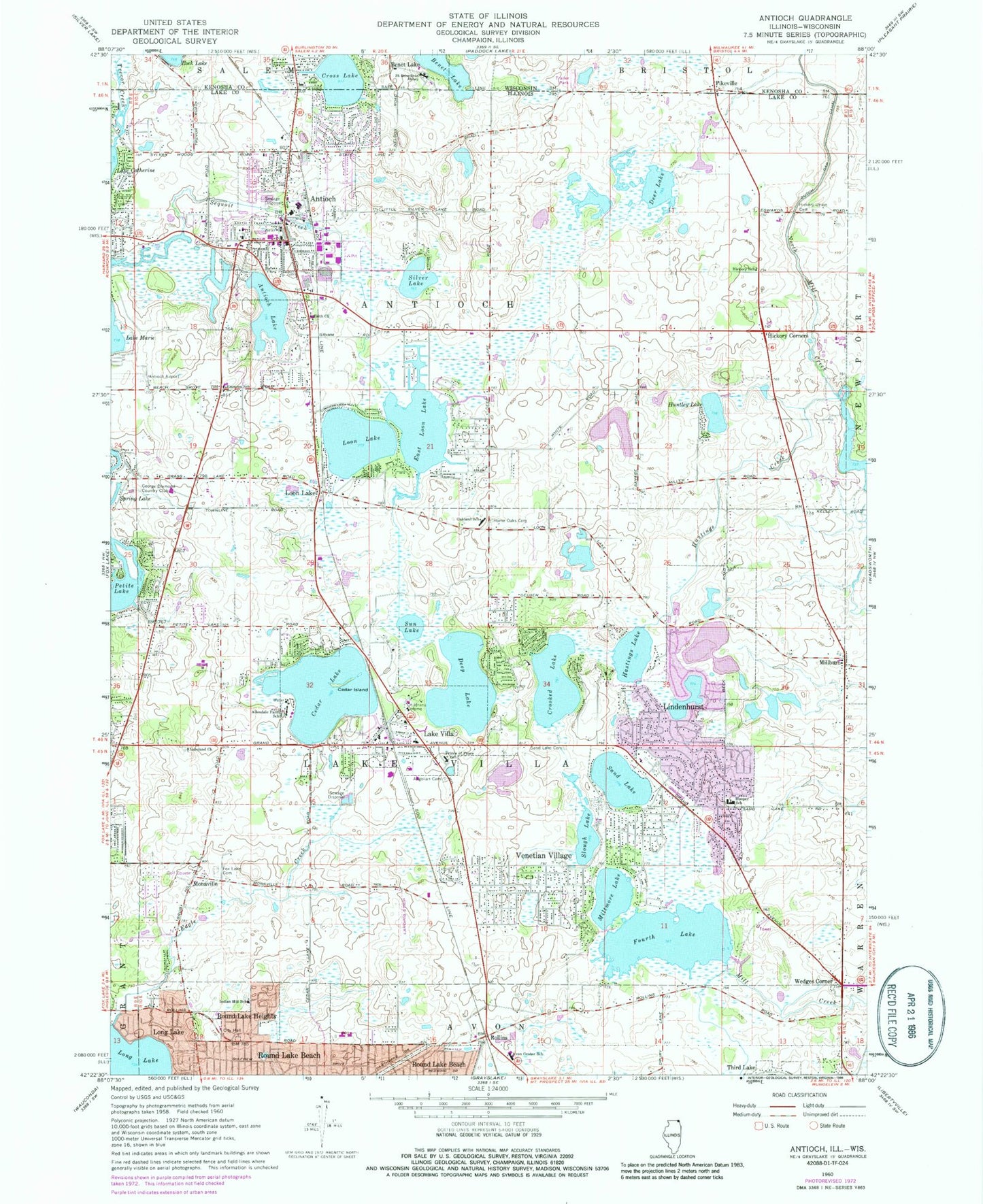 Classic USGS Antioch Illinois 7.5'x7.5' Topo Map Image