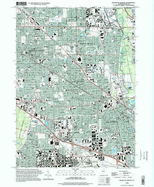 Classic USGS Arlington Heights Illinois 7.5'x7.5' Topo Map Image