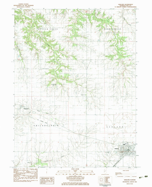 Classic USGS Ashland Illinois 7.5'x7.5' Topo Map Image