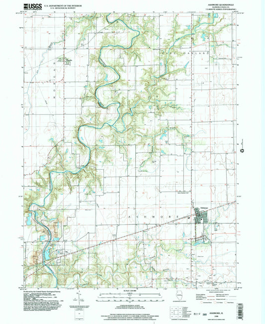 Classic USGS Ashmore Illinois 7.5'x7.5' Topo Map Image