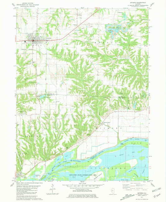 Classic USGS Astoria Illinois 7.5'x7.5' Topo Map Image