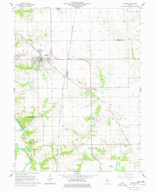 Classic USGS Athens Illinois 7.5'x7.5' Topo Map Image