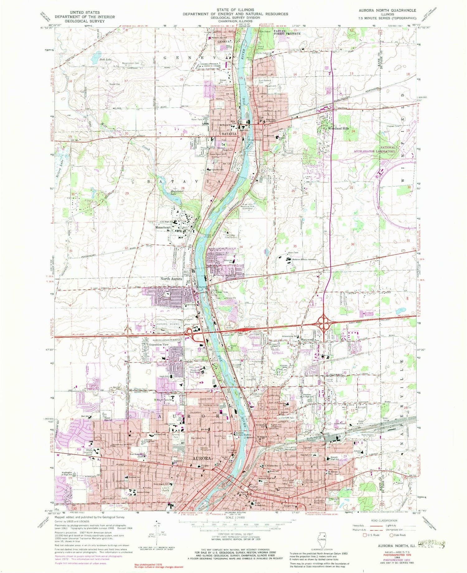 Classic USGS Aurora North Illinois 7.5'x7.5' Topo Map Image