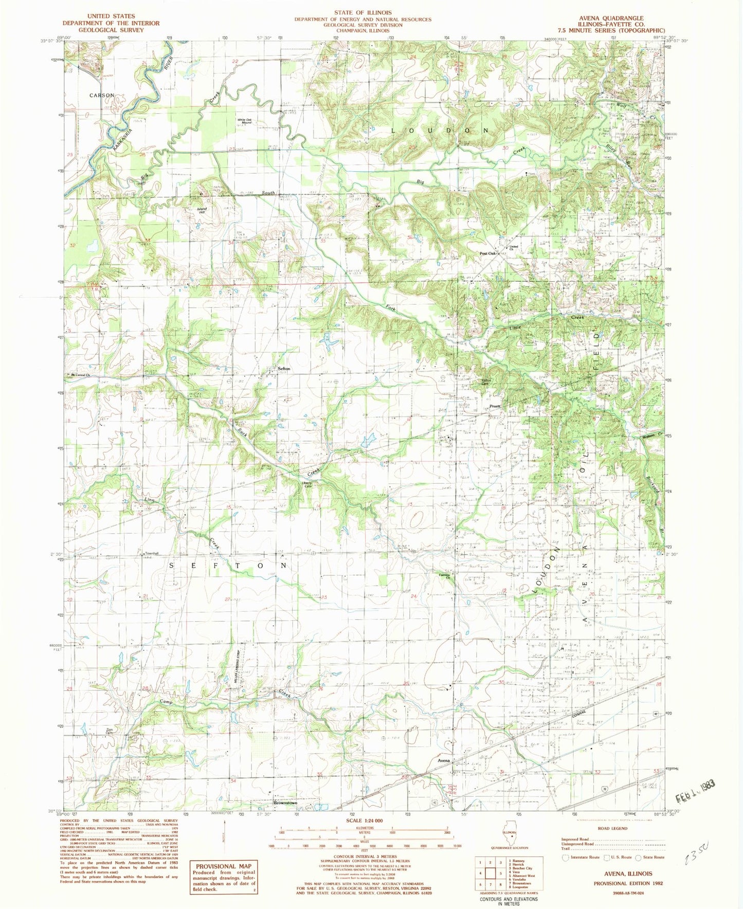 Classic USGS Avena Illinois 7.5'x7.5' Topo Map Image