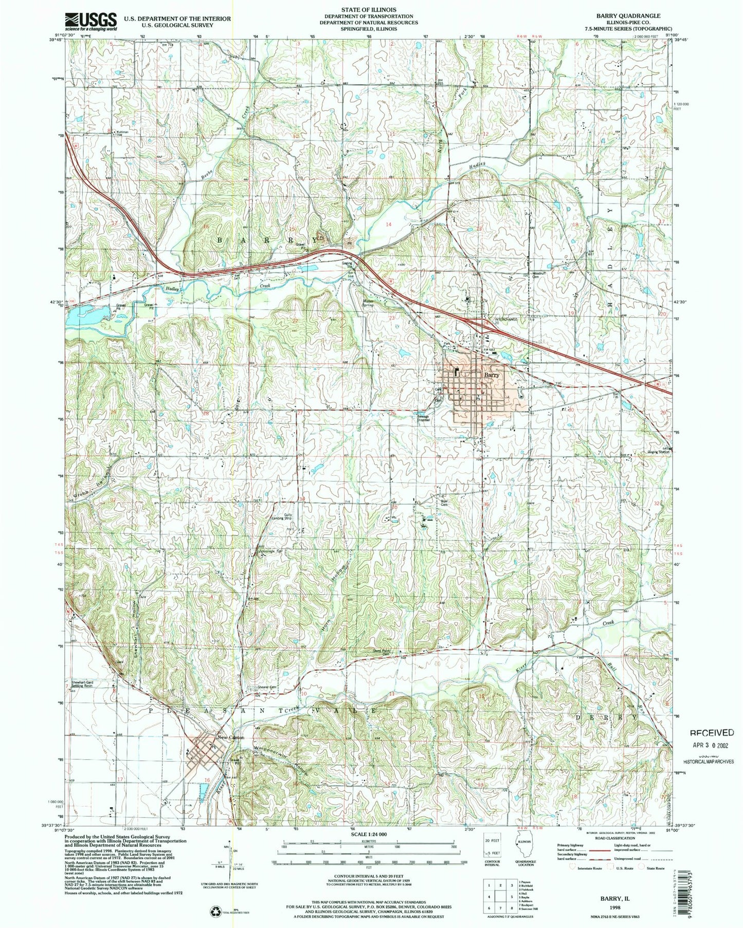 Classic USGS Barry Illinois 7.5'x7.5' Topo Map Image