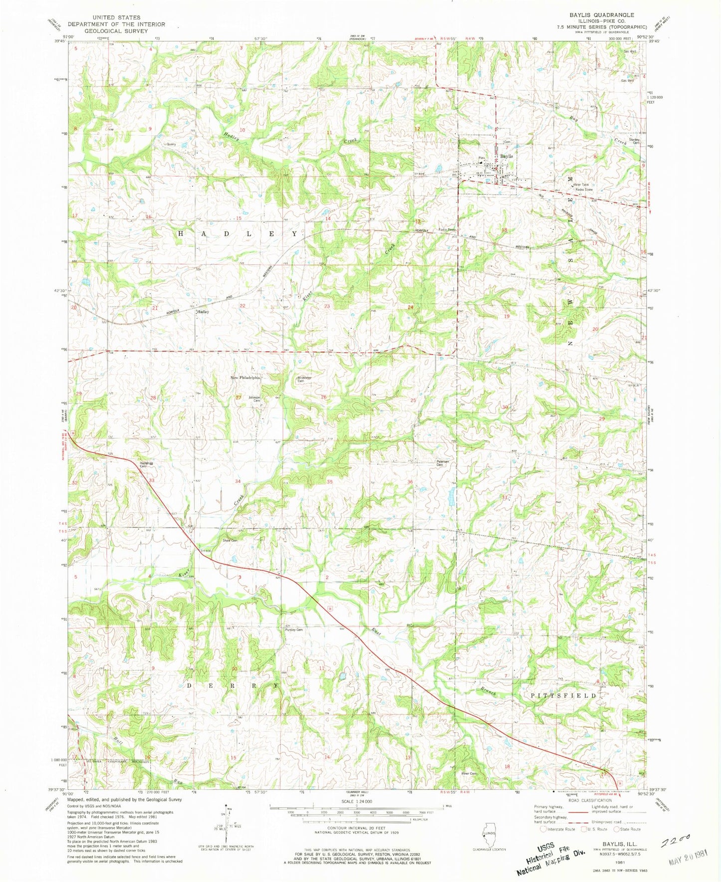 Classic USGS Baylis Illinois 7.5'x7.5' Topo Map Image
