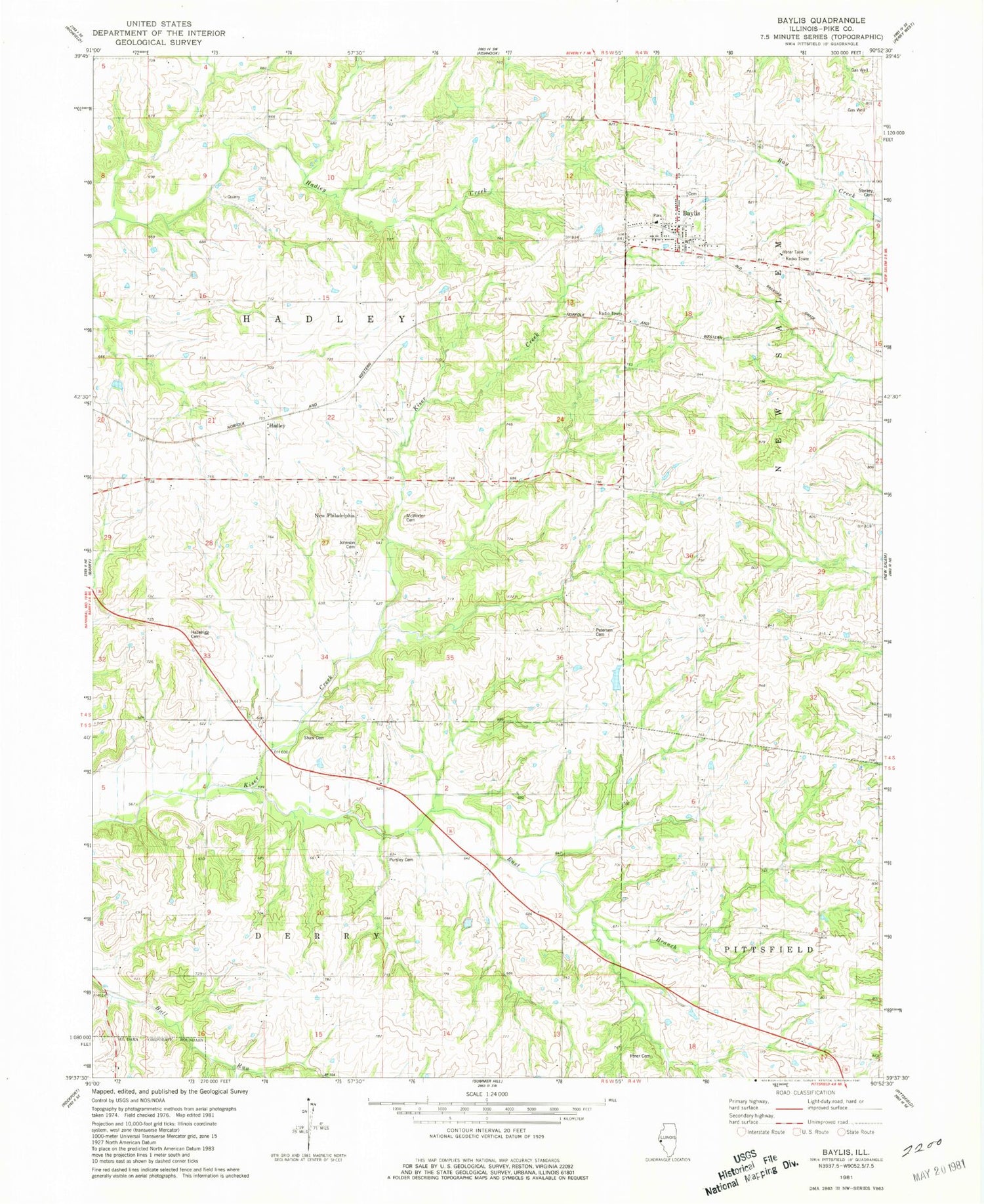 Classic USGS Baylis Illinois 7.5'x7.5' Topo Map Image
