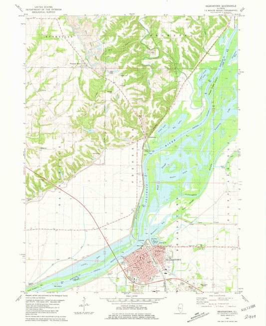 Classic USGS Beardstown Illinois 7.5'x7.5' Topo Map Image