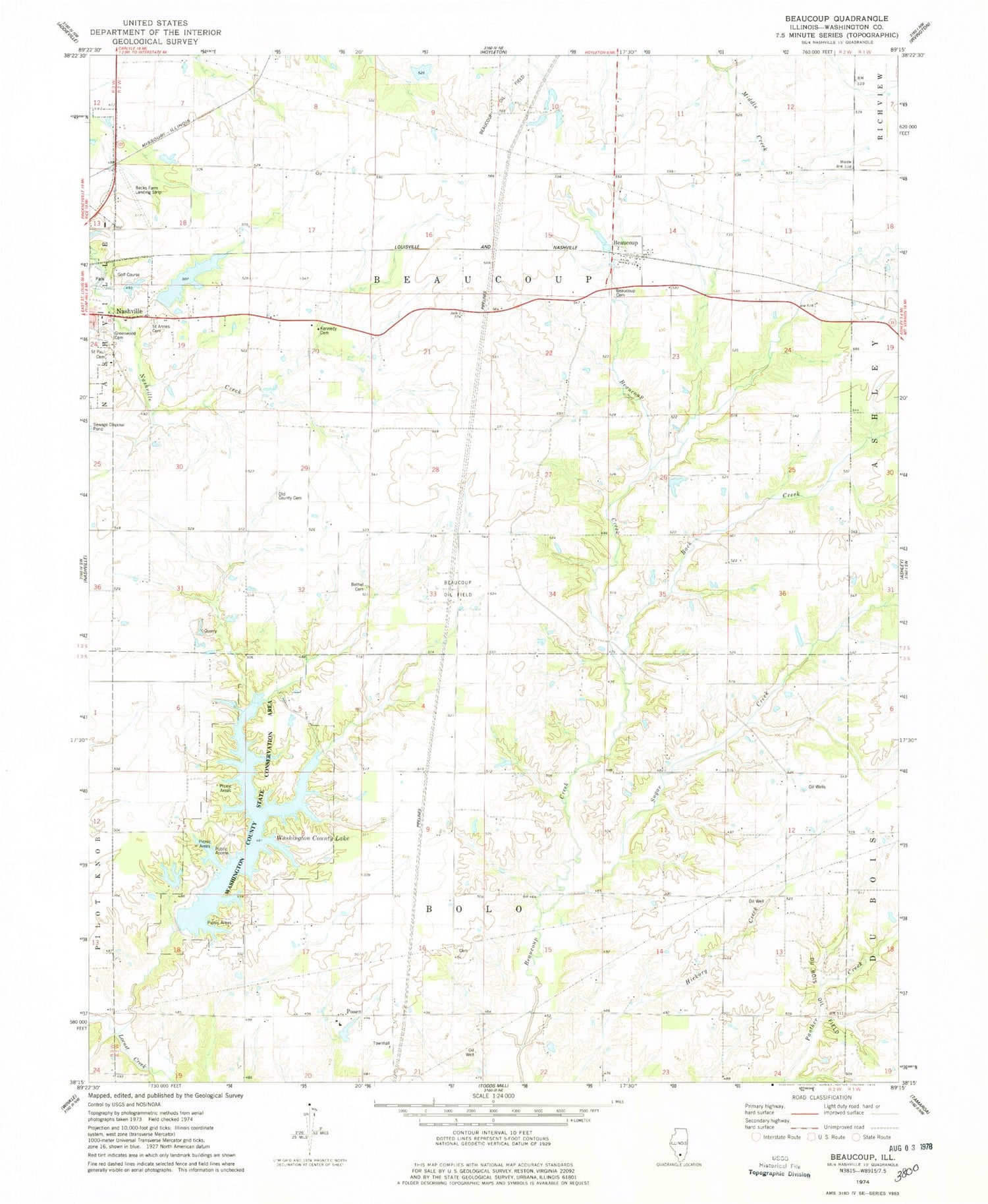 Classic USGS Beaucoup Illinois 7.5'x7.5' Topo Map Image