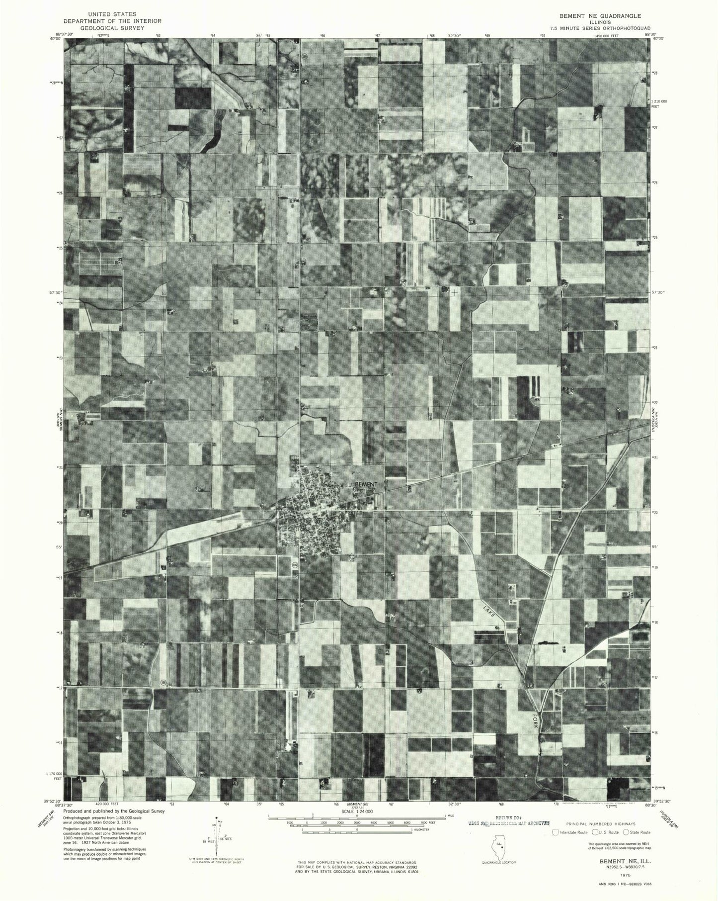 Classic USGS Bement Illinois 7.5'x7.5' Topo Map Image