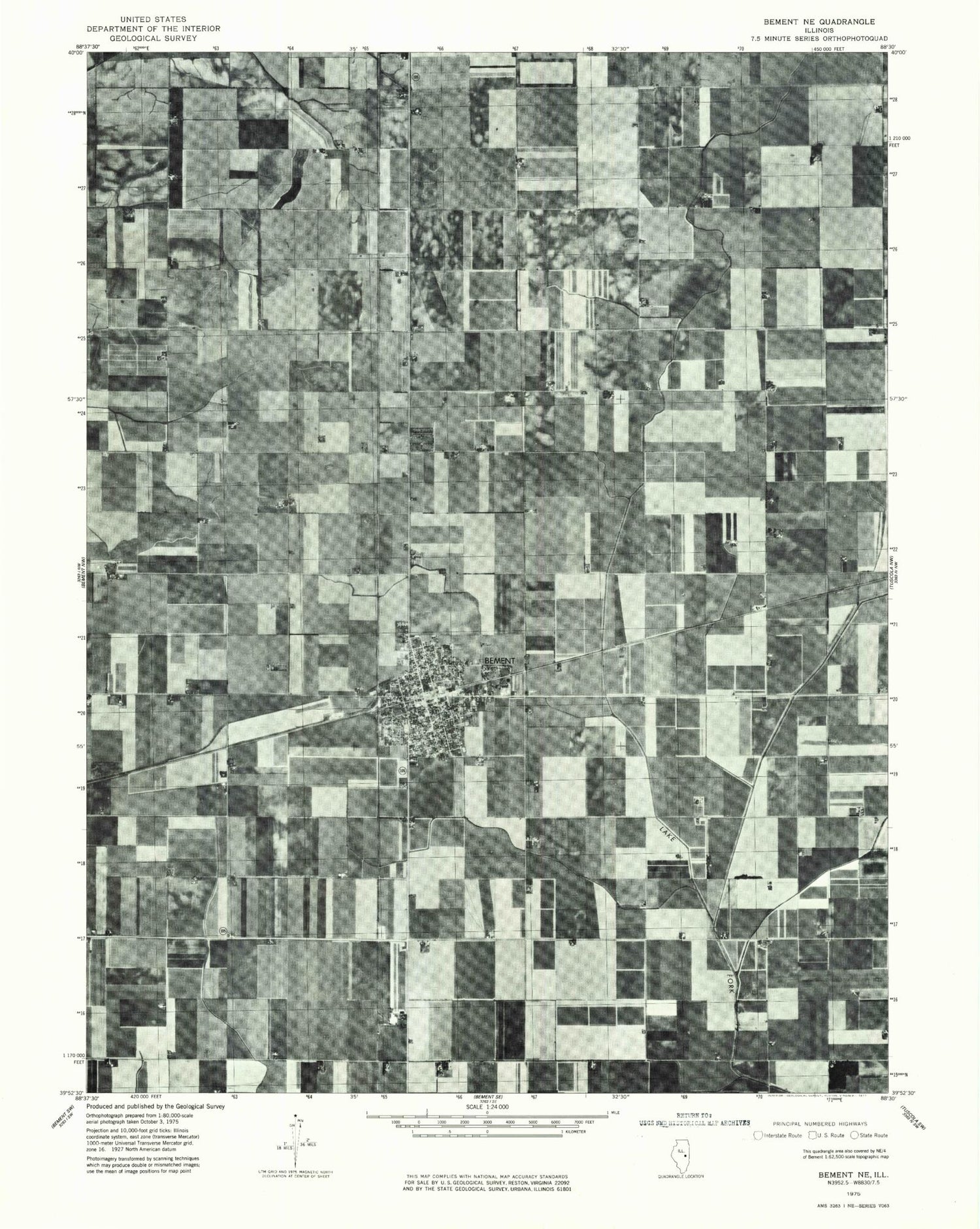 Classic USGS Bement Illinois 7.5'x7.5' Topo Map Image