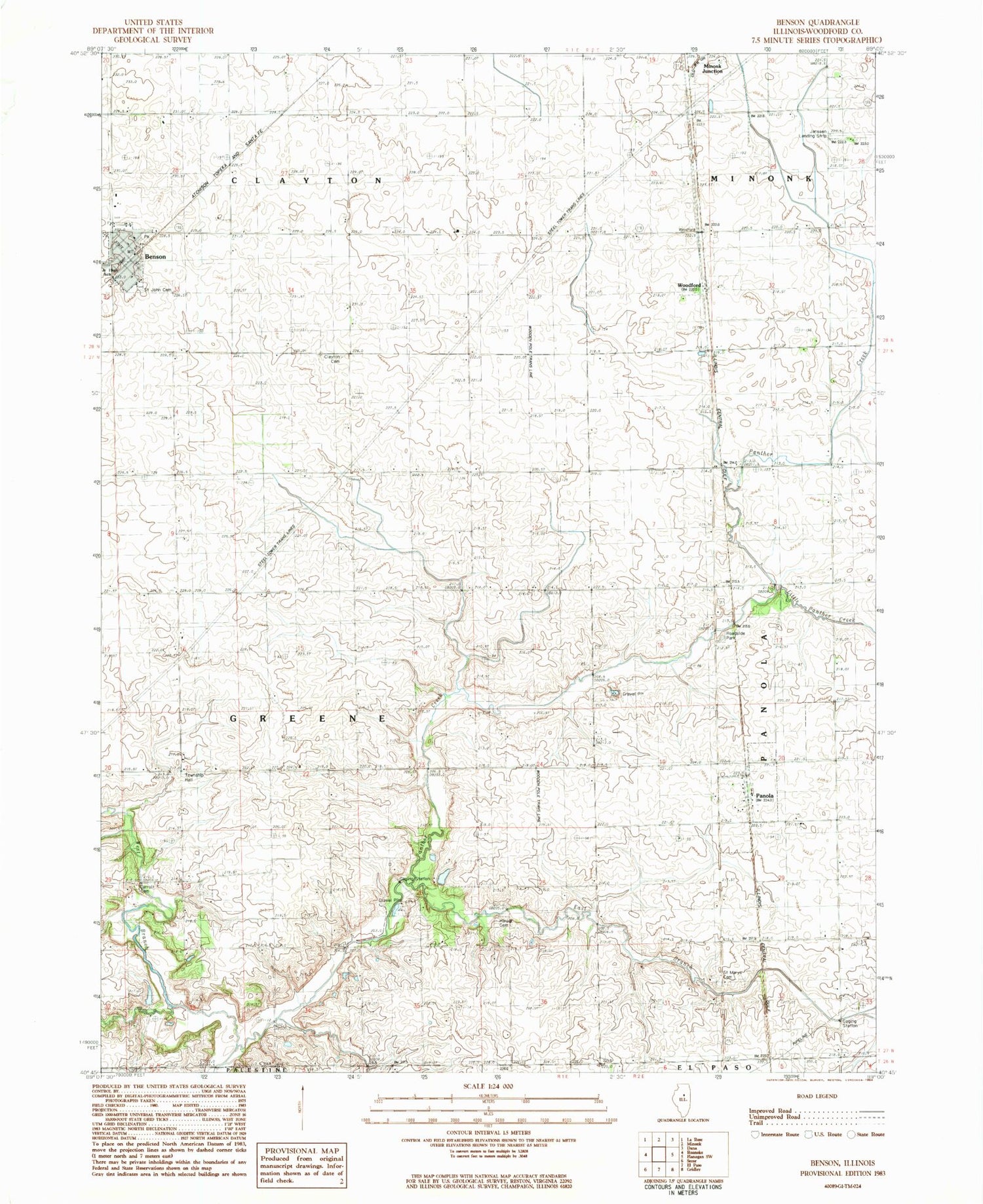 Classic USGS Benson Illinois 7.5'x7.5' Topo Map Image