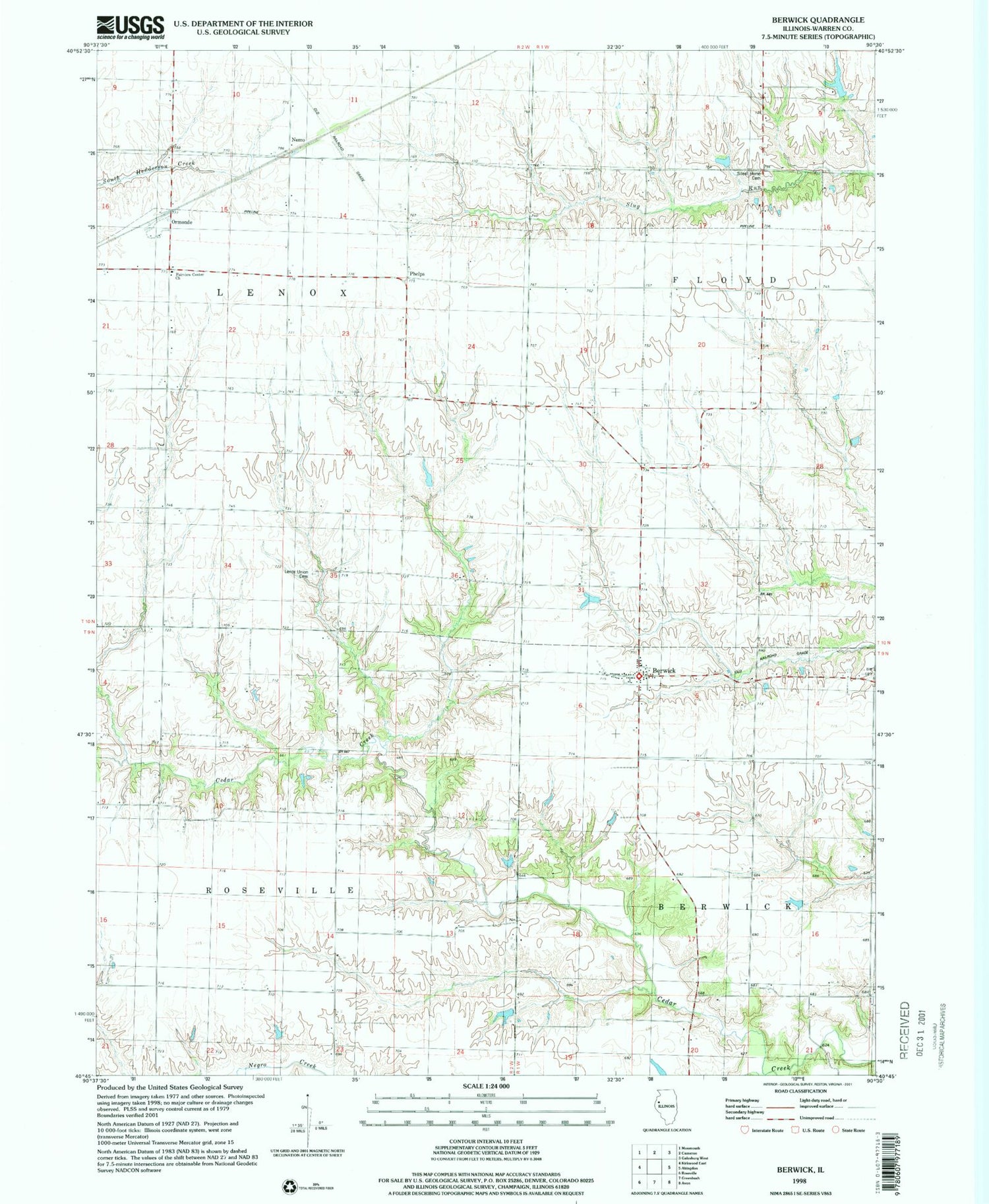Classic USGS Berwick Illinois 7.5'x7.5' Topo Map Image