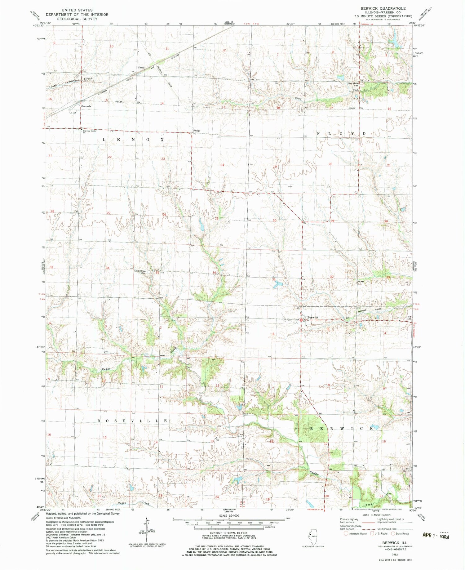 Classic USGS Berwick Illinois 7.5'x7.5' Topo Map Image