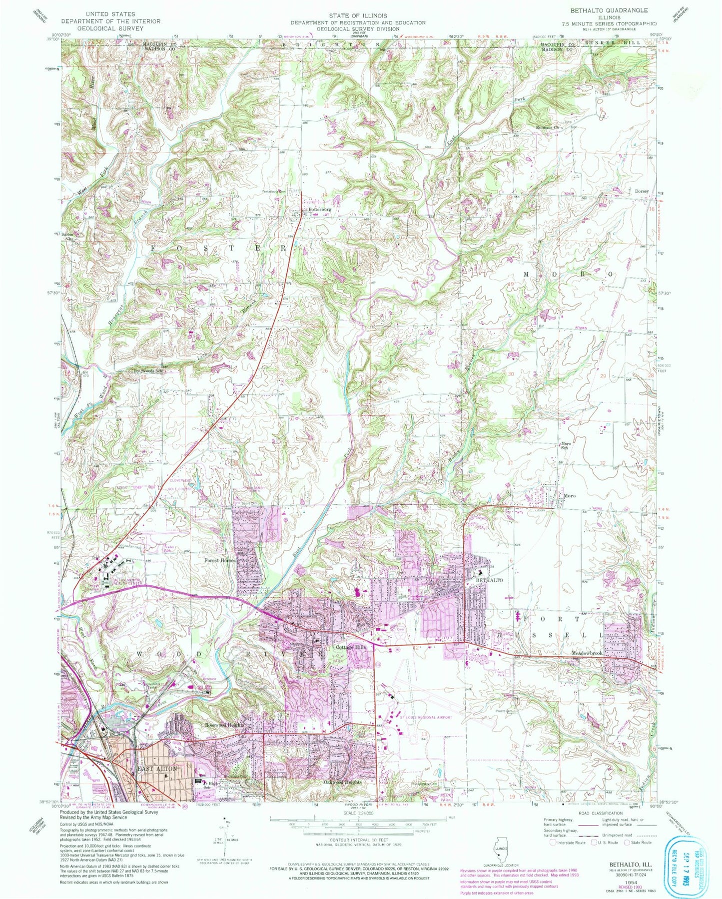 Classic USGS Bethalto Illinois 7.5'x7.5' Topo Map Image