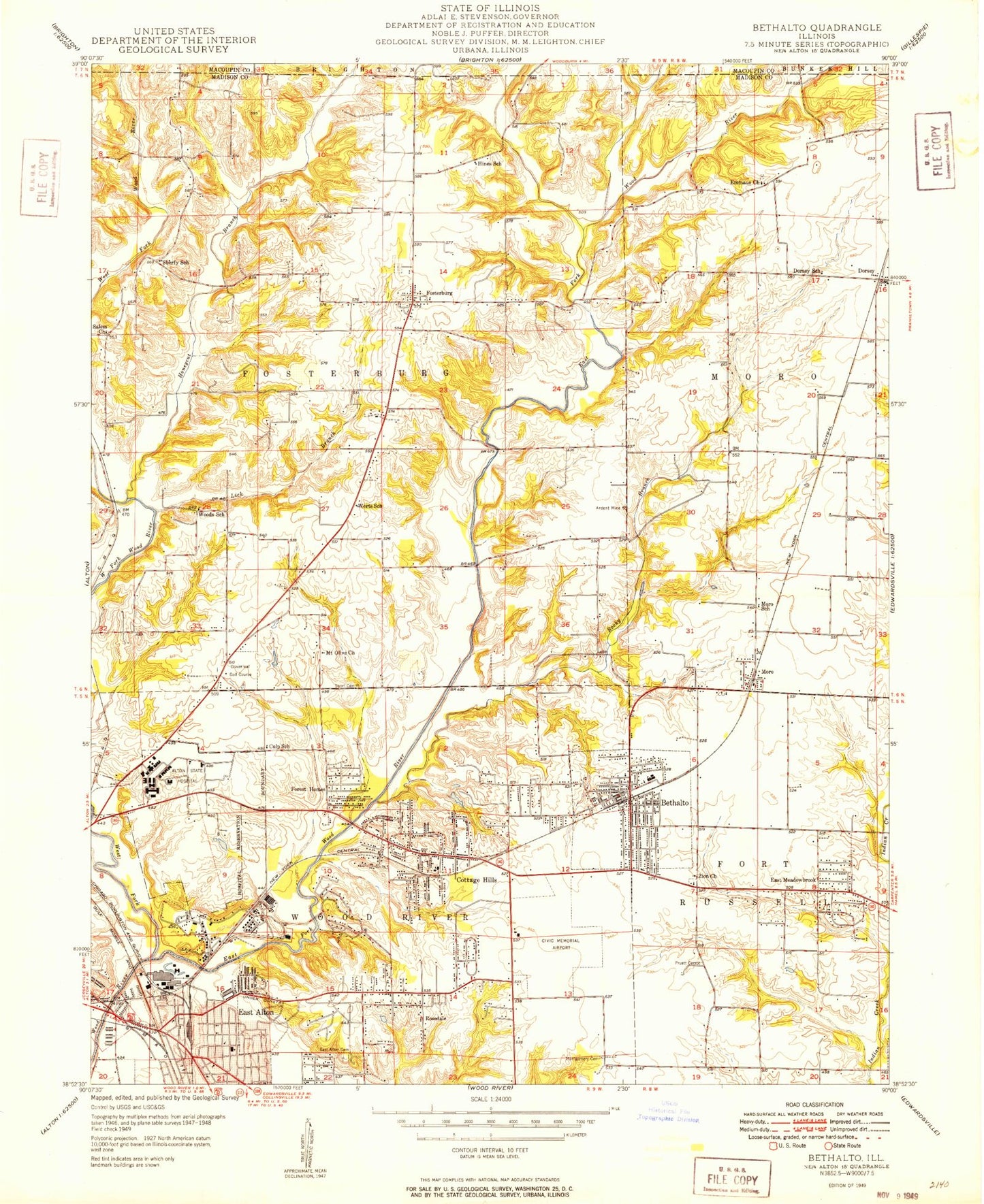 Classic USGS Bethalto Illinois 7.5'x7.5' Topo Map Image