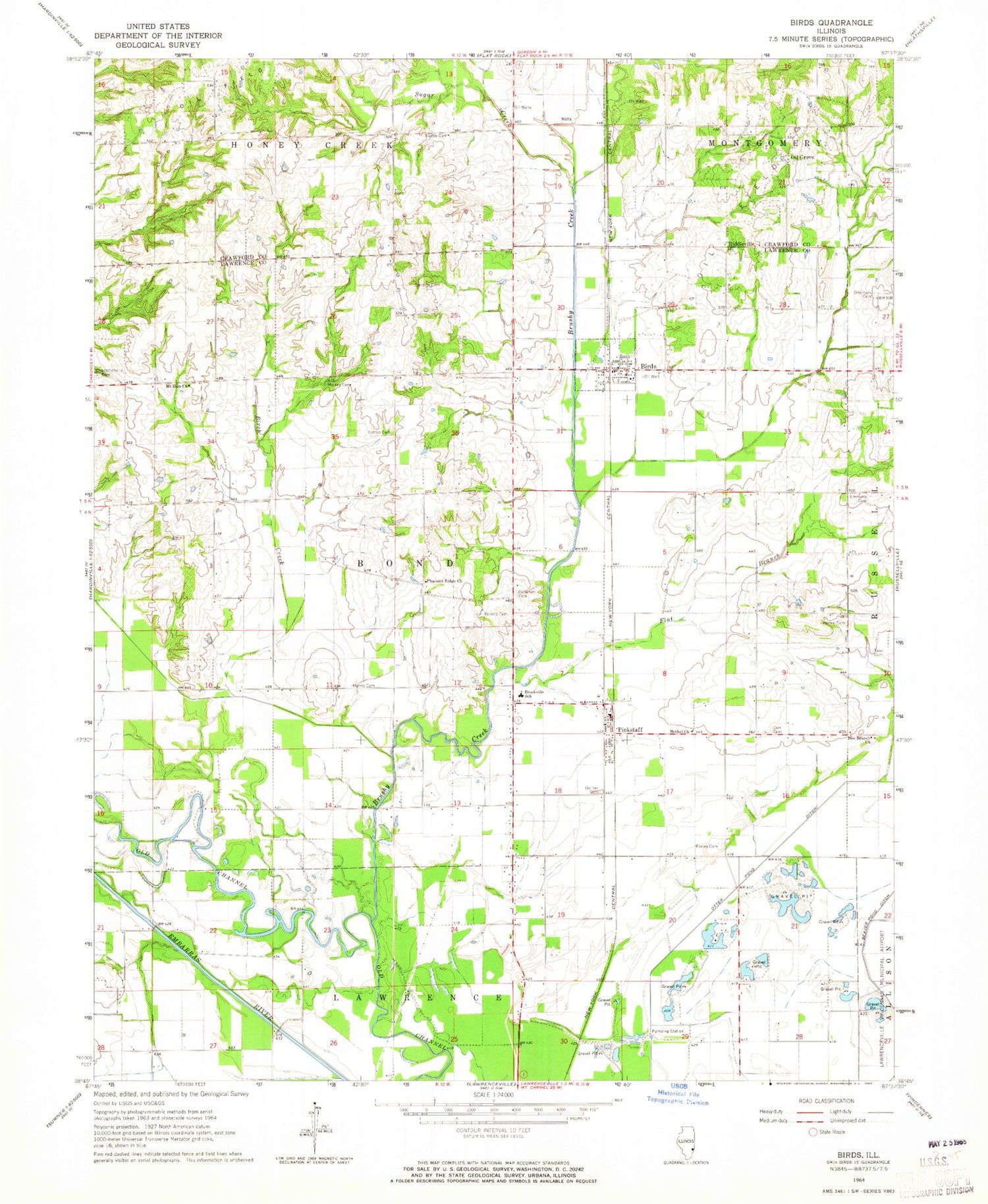 Classic USGS Birds Illinois 7.5'x7.5' Topo Map Image