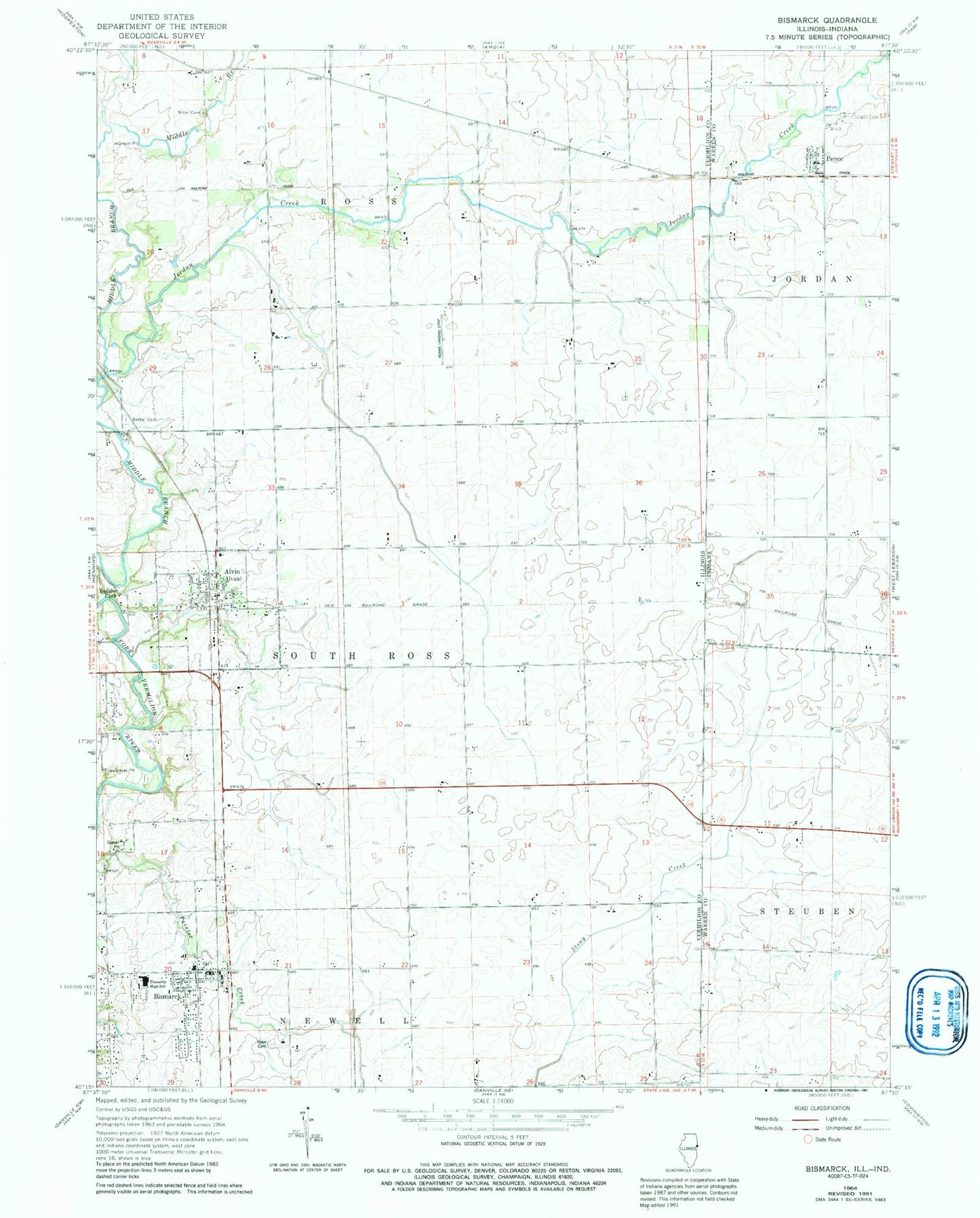 Classic USGS Bismarck Illinois 7.5'x7.5' Topo Map Image