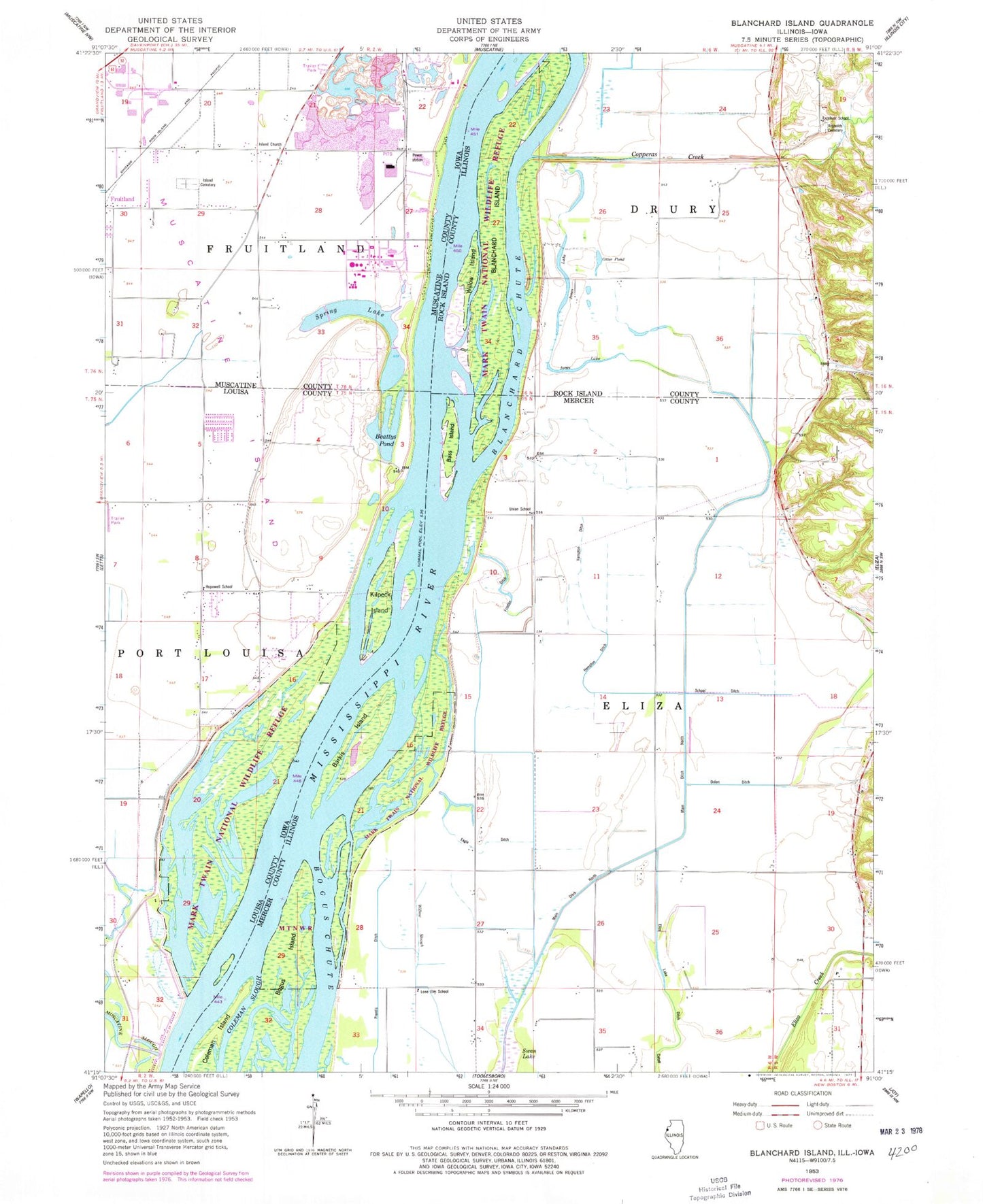 Classic USGS Blanchard Island Illinois 7.5'x7.5' Topo Map Image