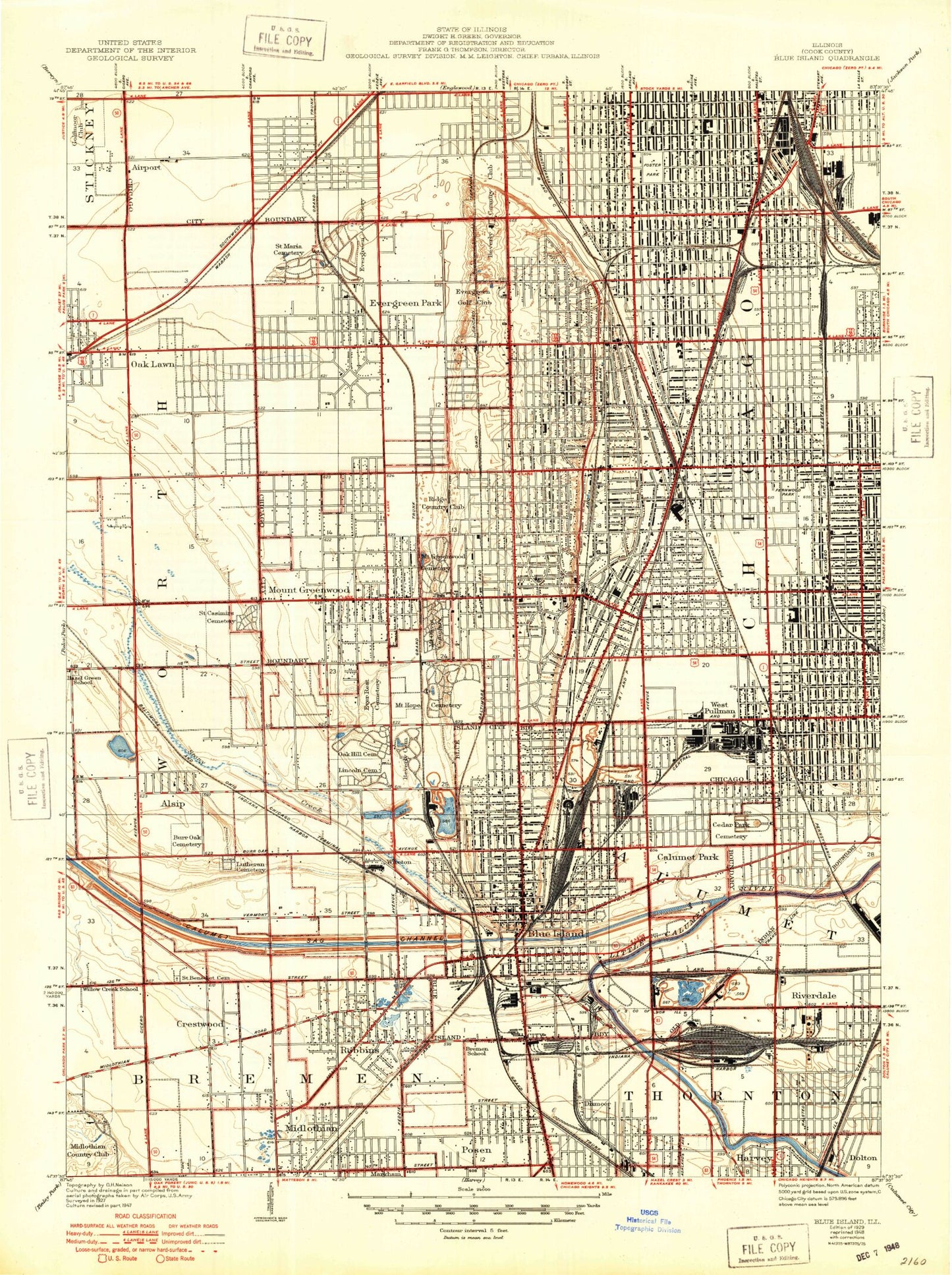 Classic USGS Blue Island Illinois 7.5'x7.5' Topo Map Image