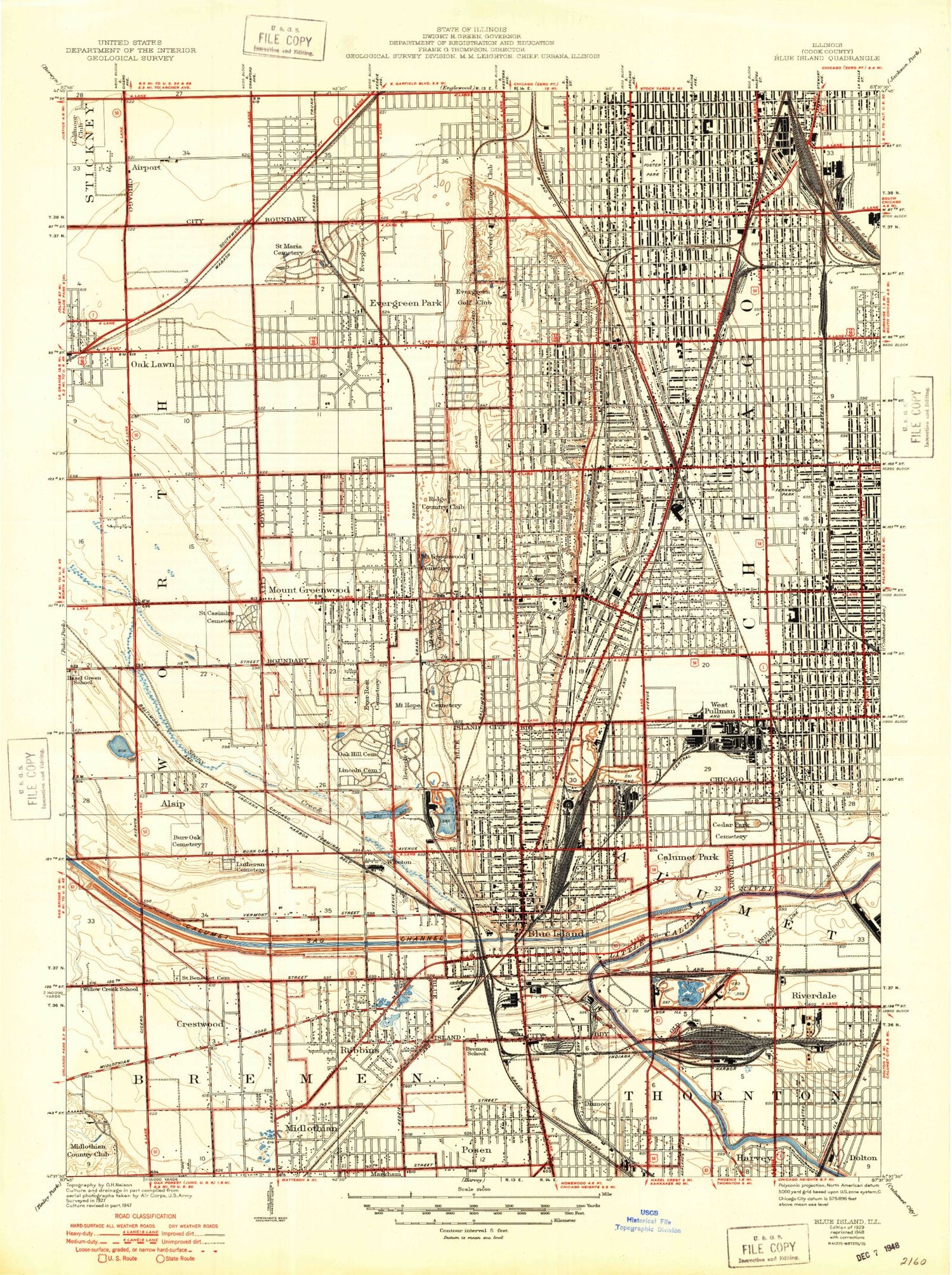 Classic USGS Blue Island Illinois 7.5'x7.5' Topo Map Image