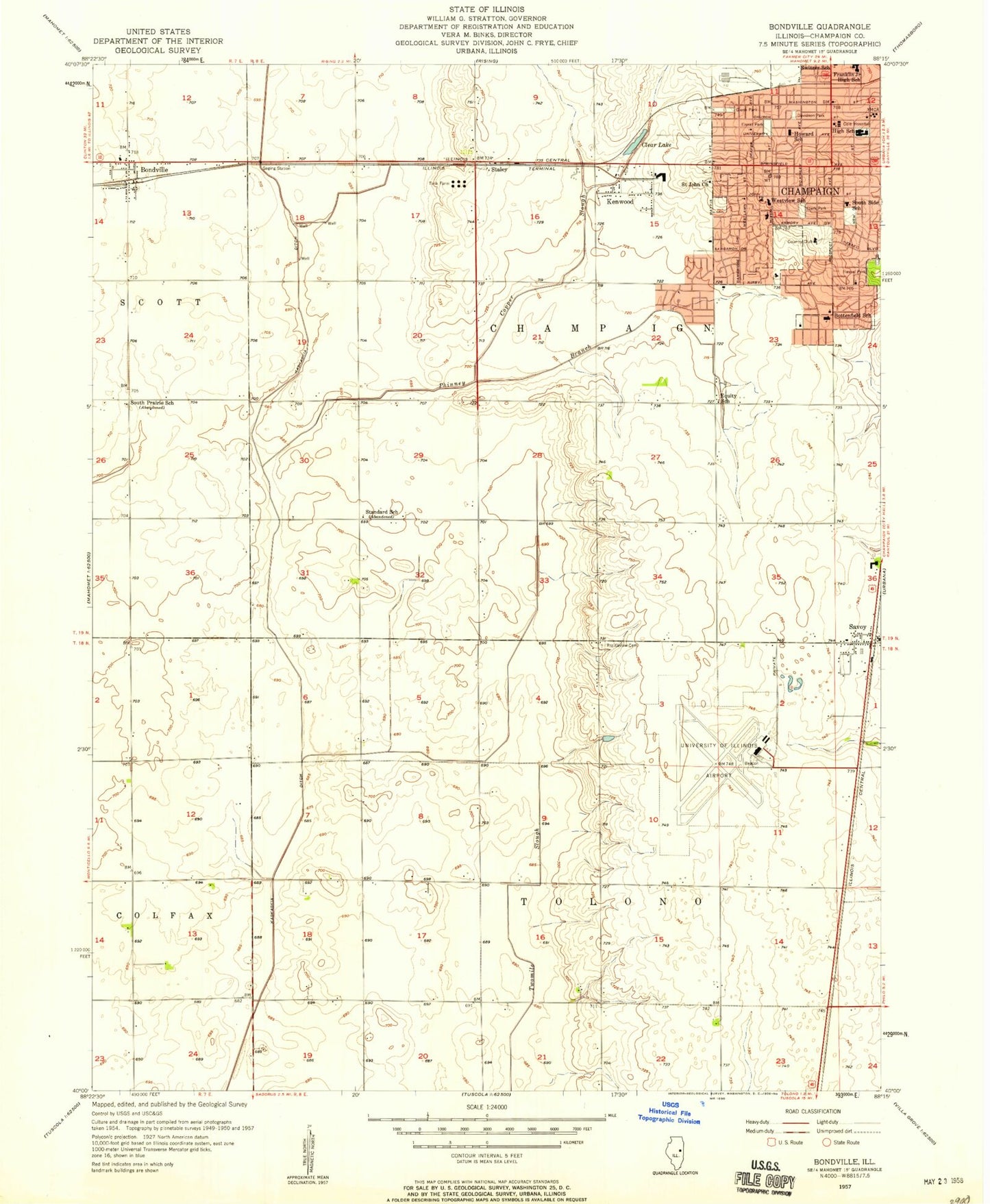 Classic USGS Bondville Illinois 7.5'x7.5' Topo Map Image