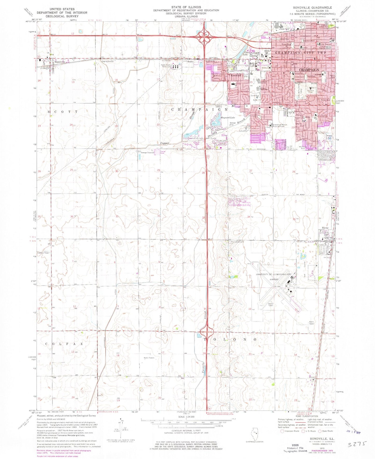 Classic USGS Bondville Illinois 7.5'x7.5' Topo Map Image