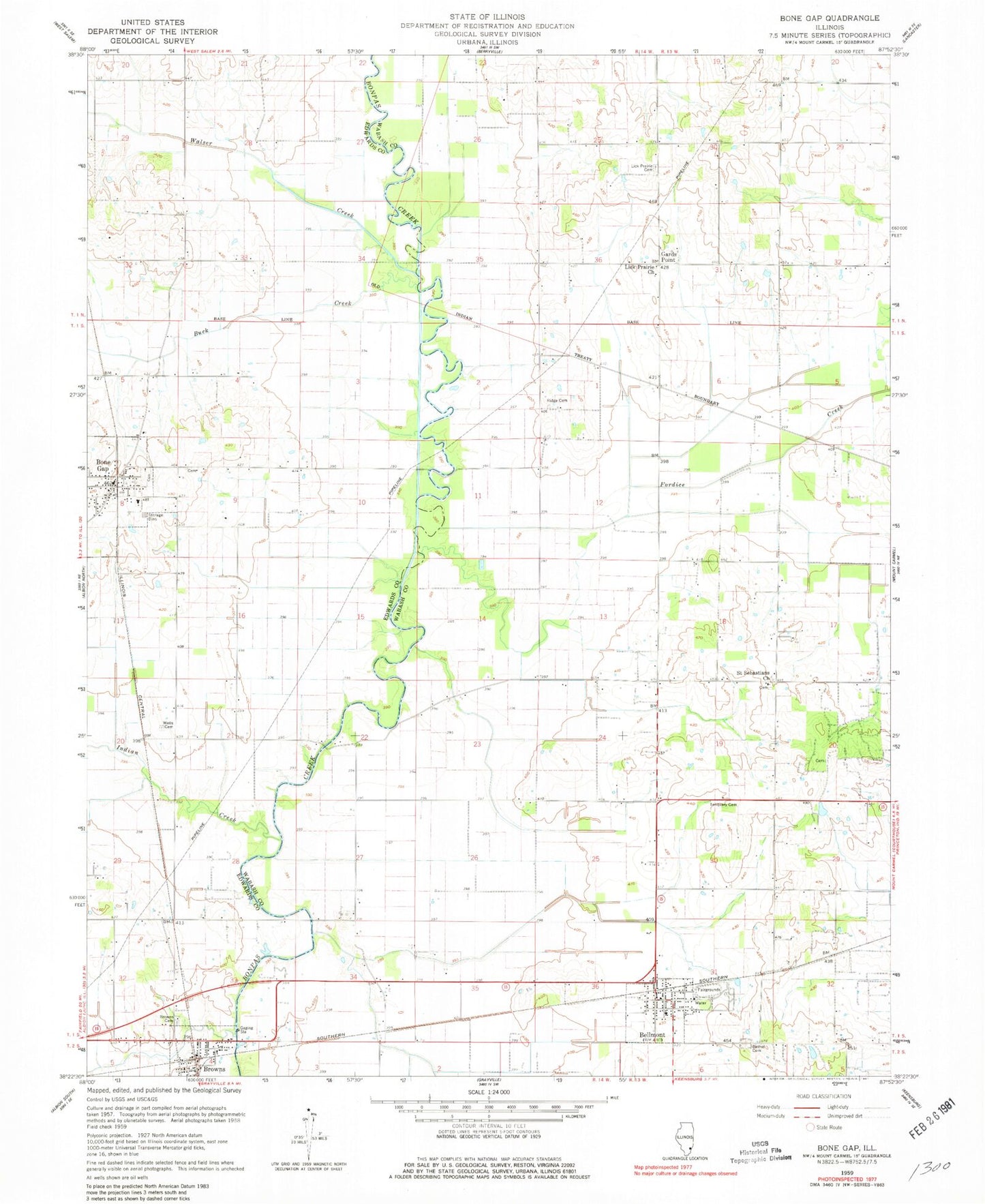 Classic USGS Bone Gap Illinois 7.5'x7.5' Topo Map Image