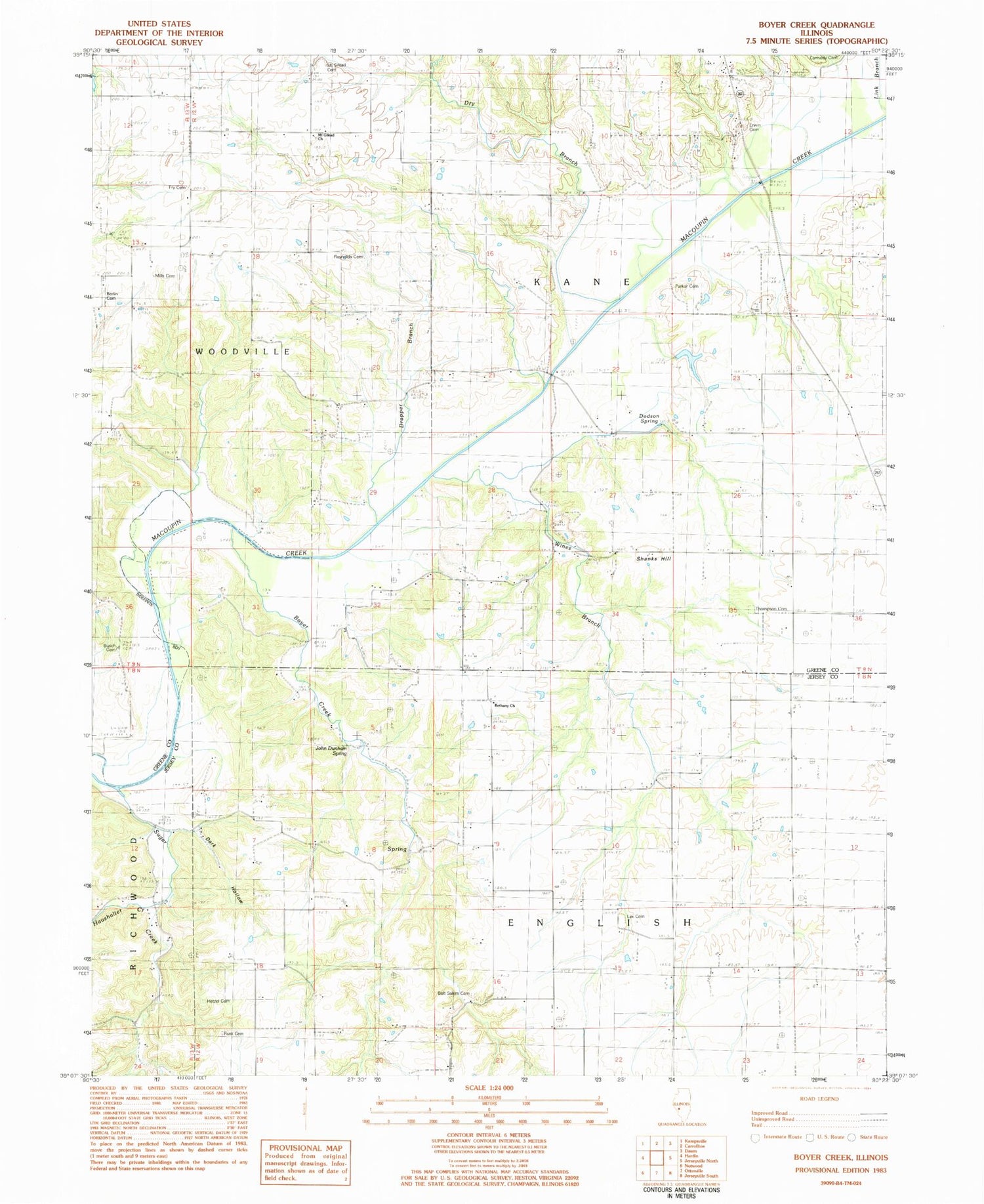 Classic USGS Boyer Creek Illinois 7.5'x7.5' Topo Map Image
