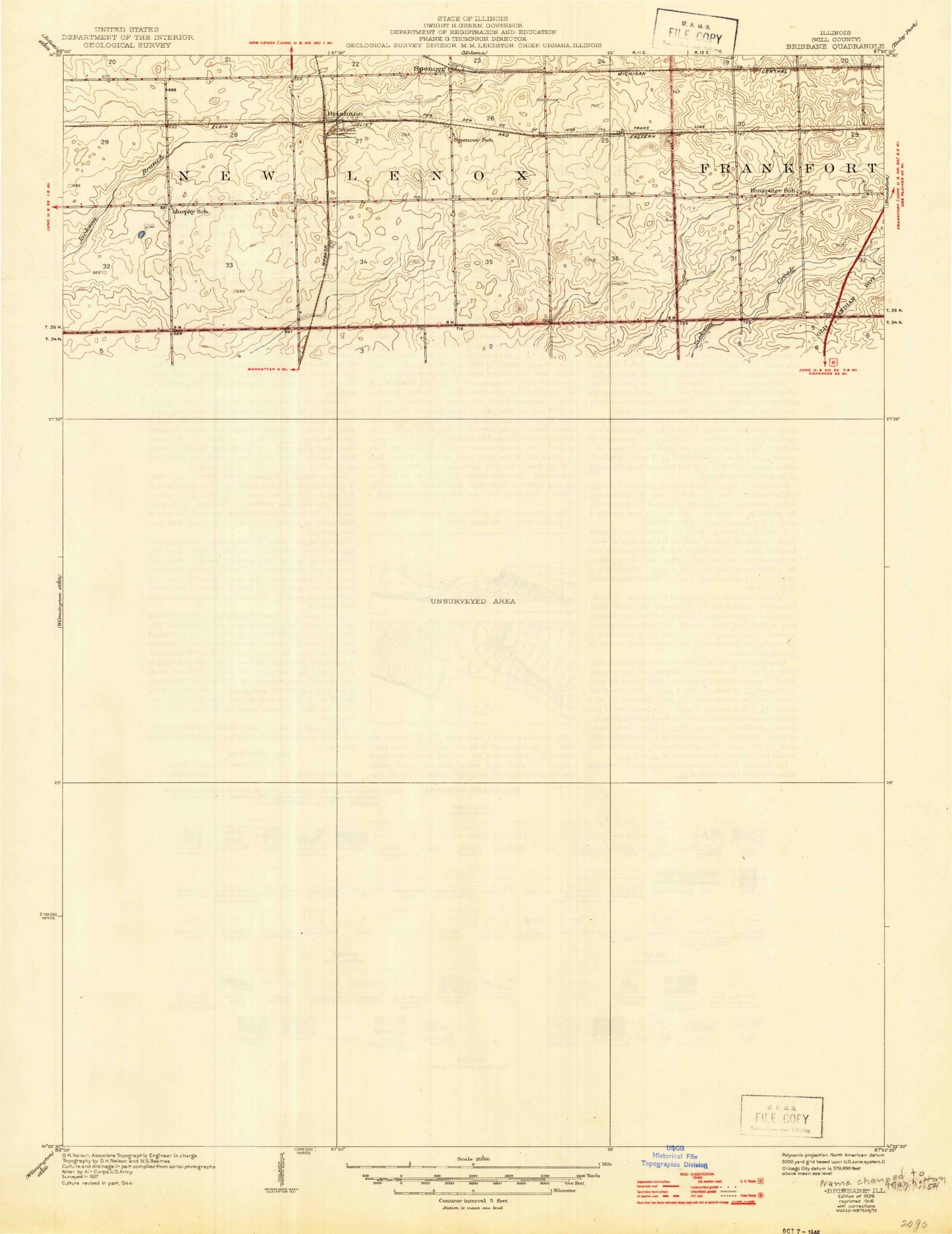 Classic USGS Manhattan Illinois 7.5'x7.5' Topo Map Image