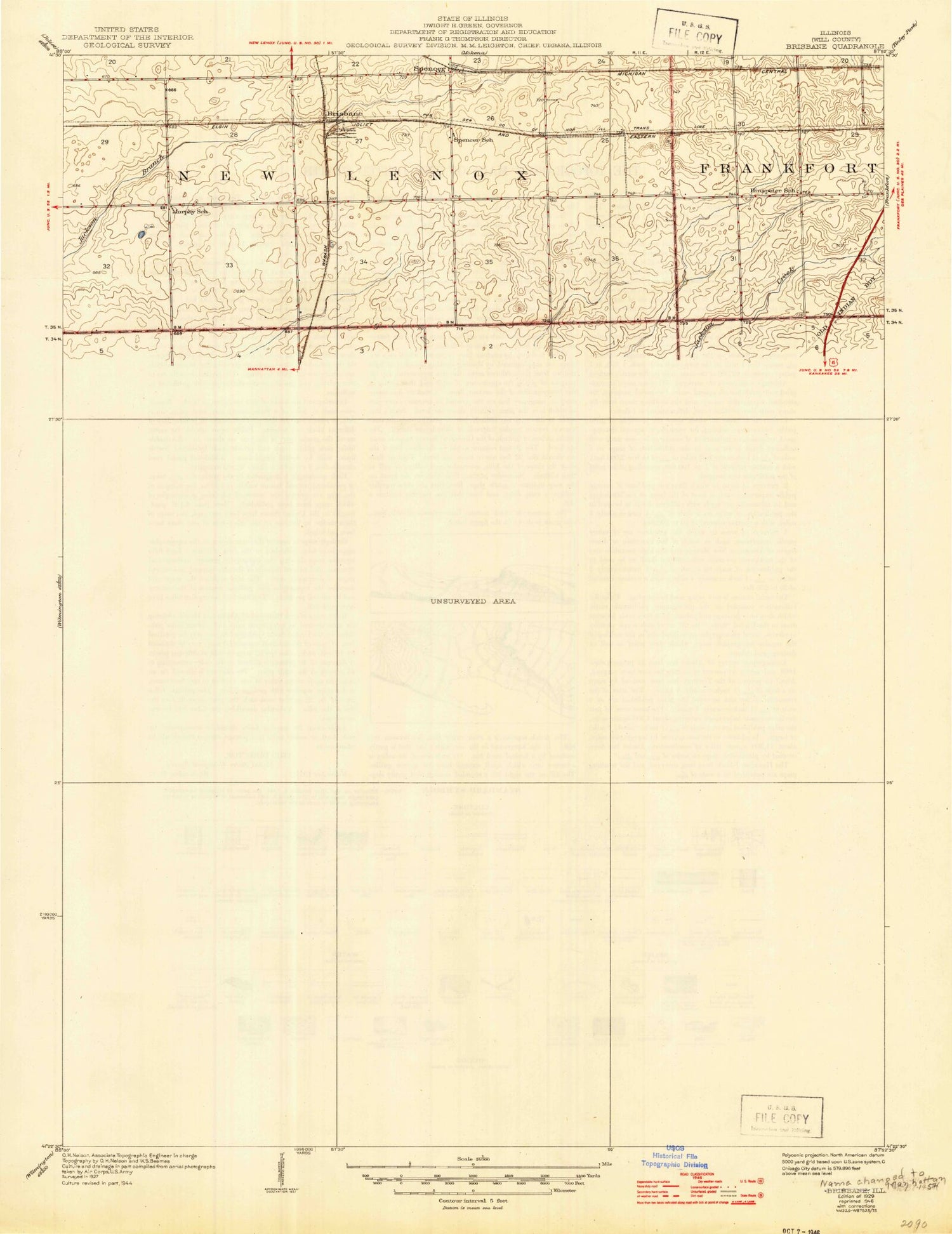 Classic USGS Manhattan Illinois 7.5'x7.5' Topo Map Image