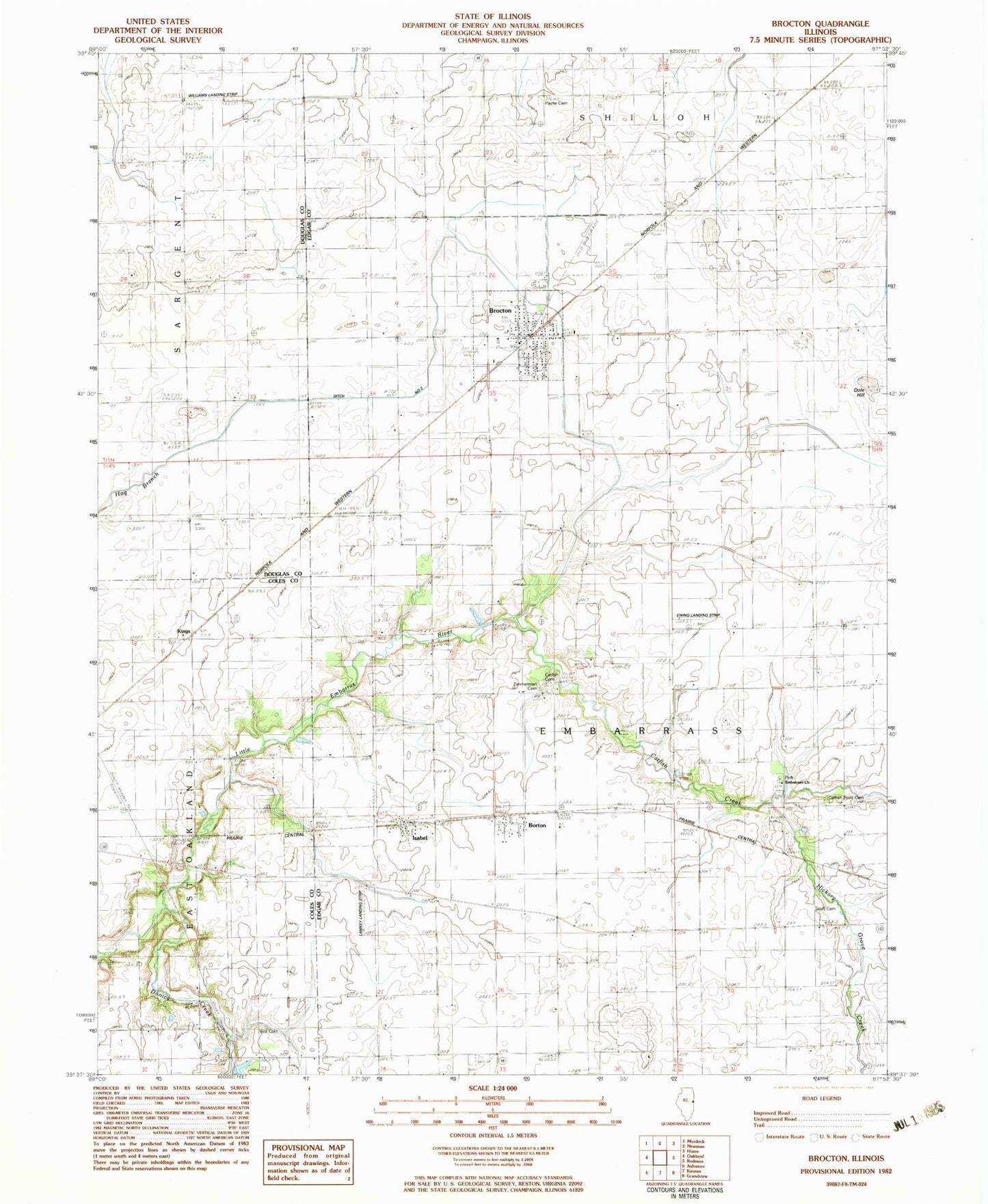 Classic USGS Brocton Illinois 7.5'x7.5' Topo Map Image