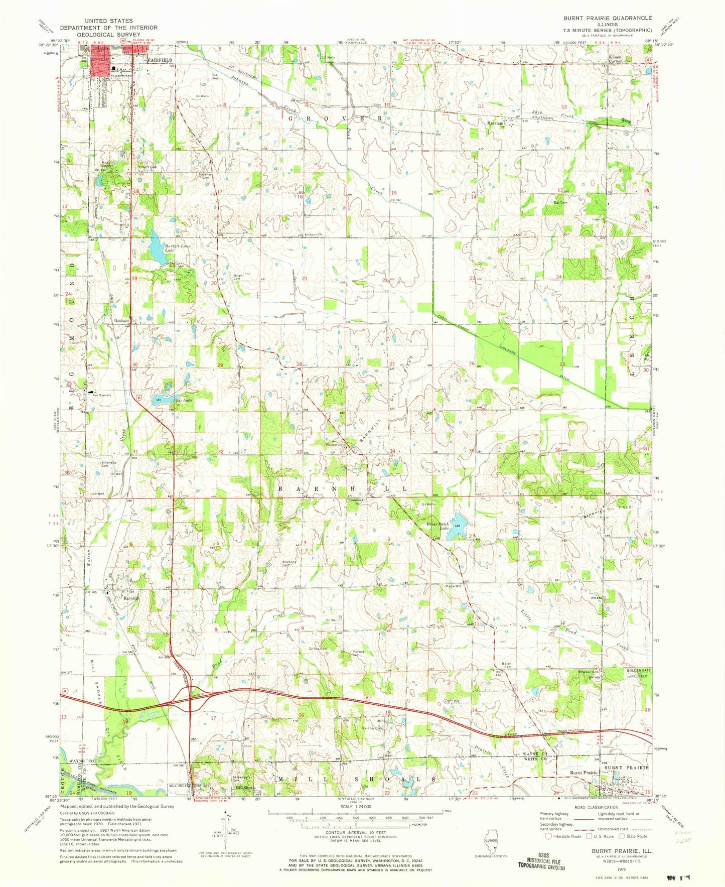Classic USGS Burnt Prairie Illinois 7.5'x7.5' Topo Map Image
