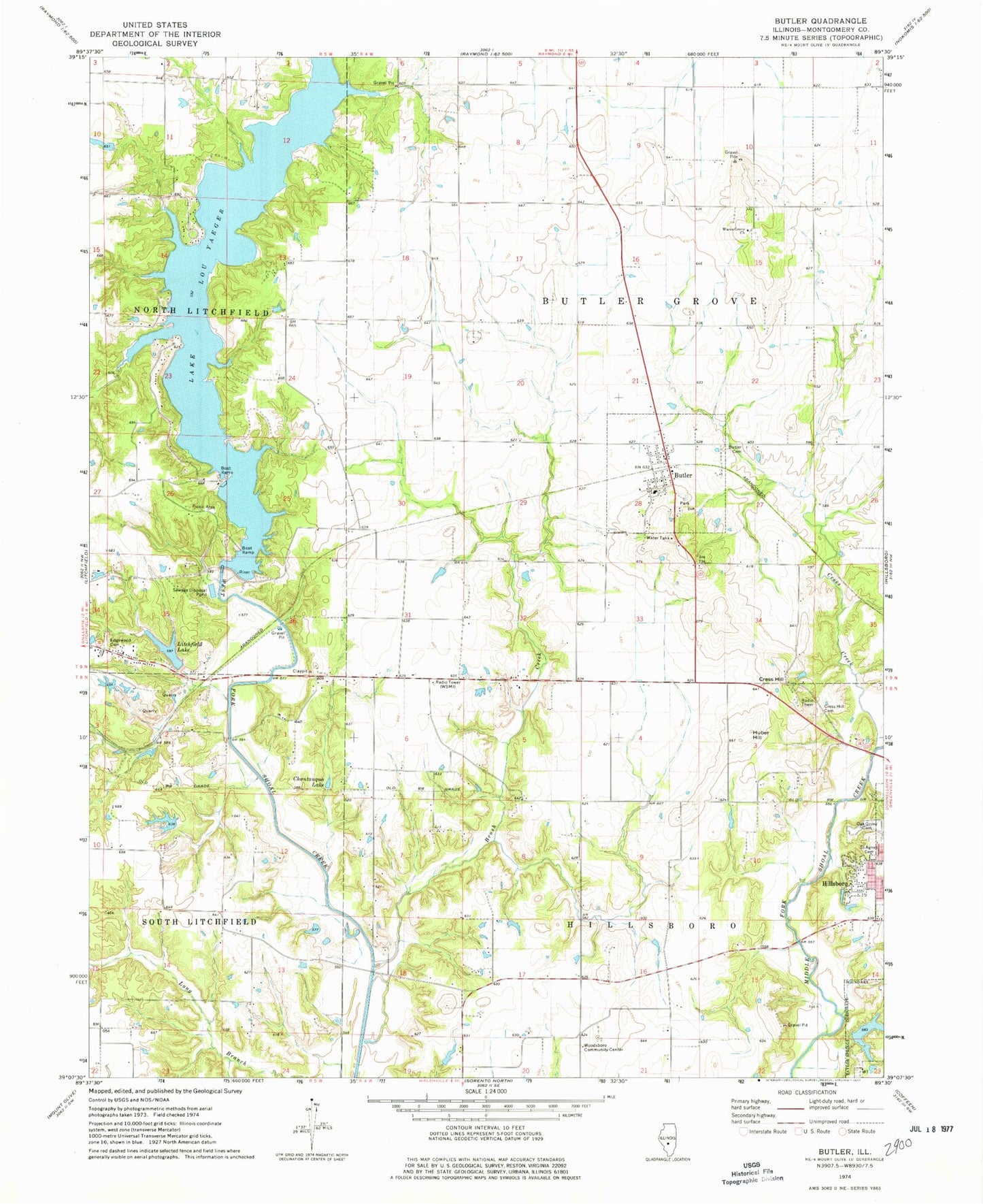Classic USGS Butler Illinois 7.5'x7.5' Topo Map Image