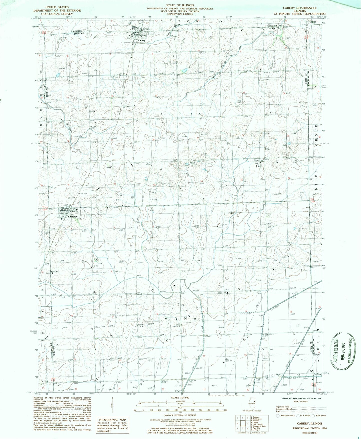 Classic USGS Cabery Illinois 7.5'x7.5' Topo Map Image