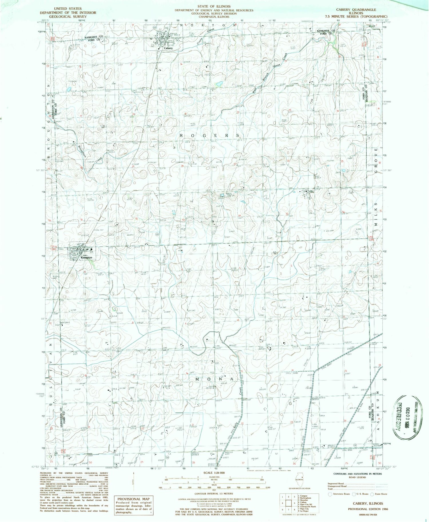Classic USGS Cabery Illinois 7.5'x7.5' Topo Map Image