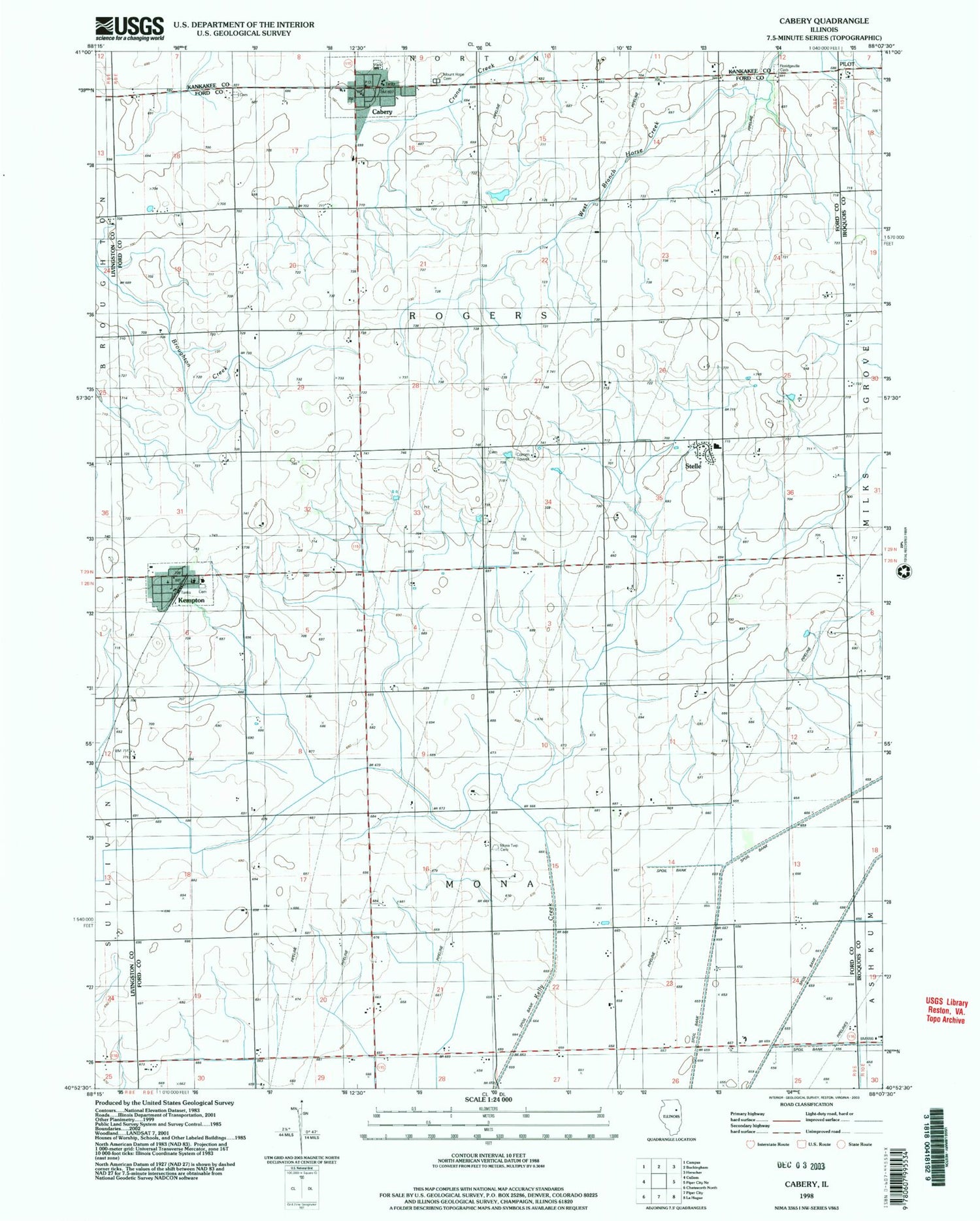 Classic USGS Cabery Illinois 7.5'x7.5' Topo Map Image