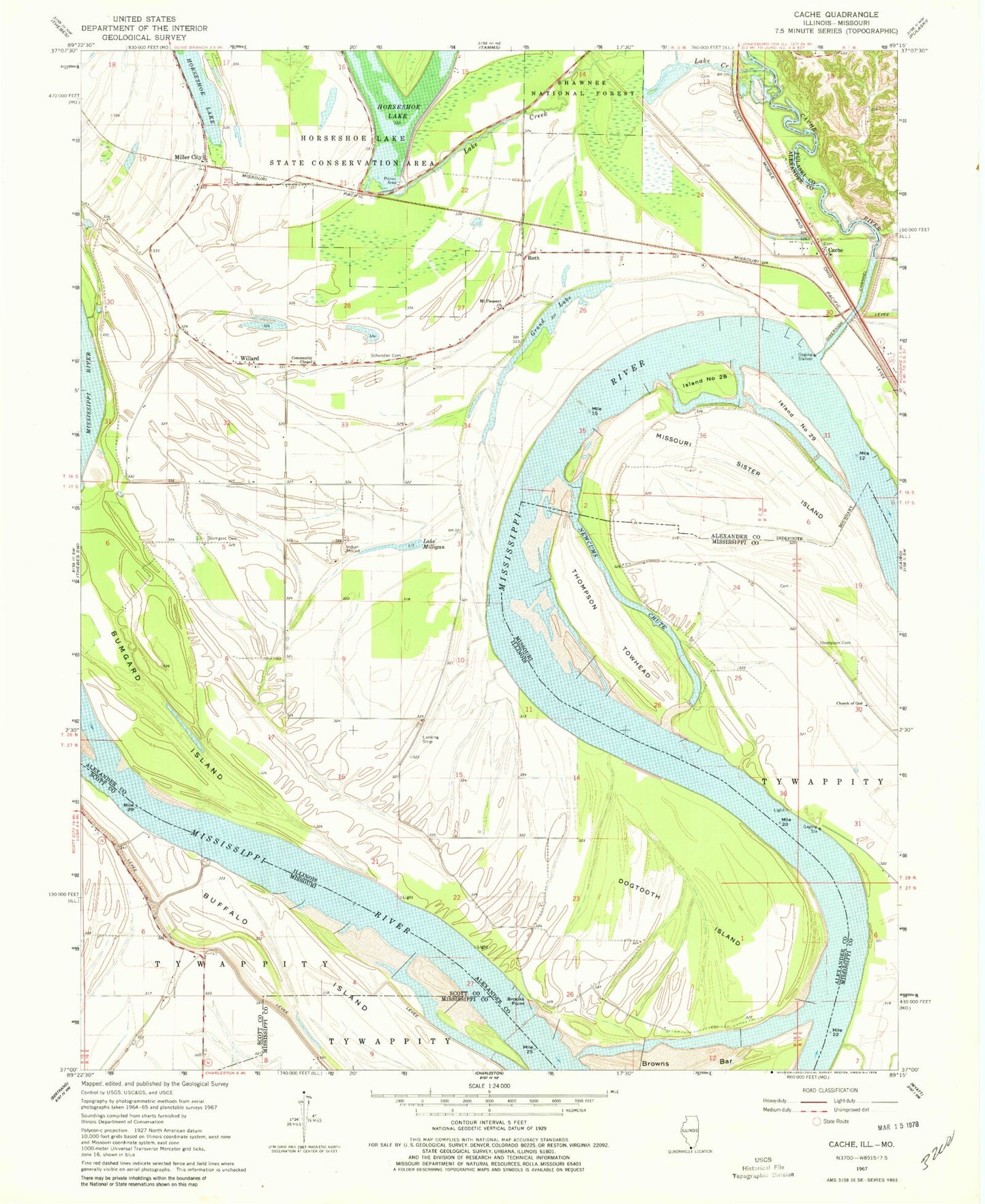 Classic USGS Cache Illinois 7.5'x7.5' Topo Map Image