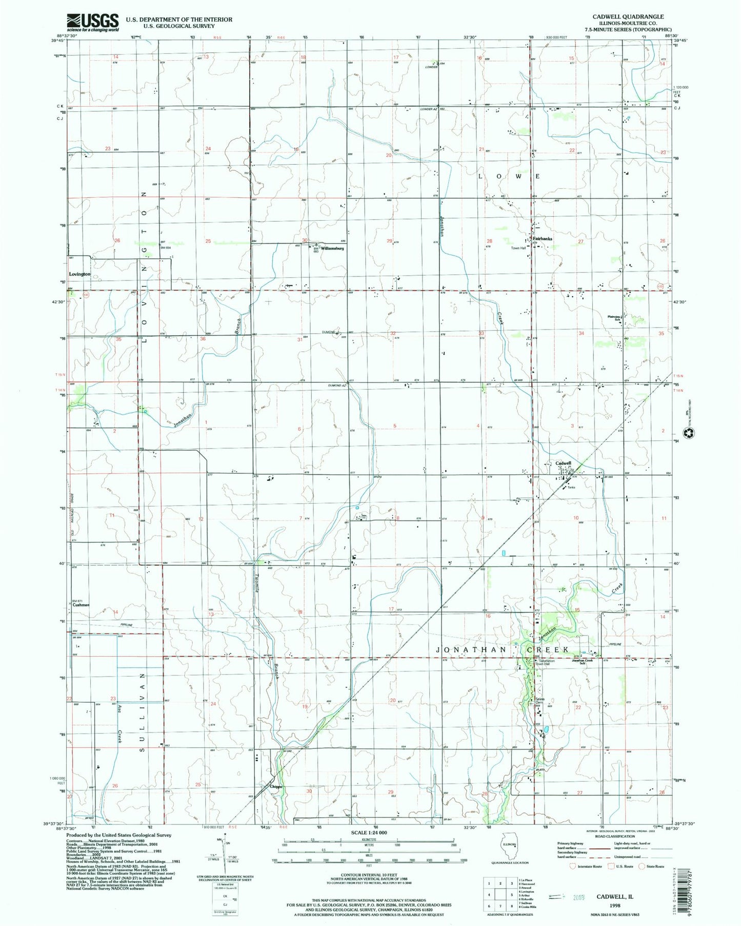 Classic USGS Cadwell Illinois 7.5'x7.5' Topo Map Image