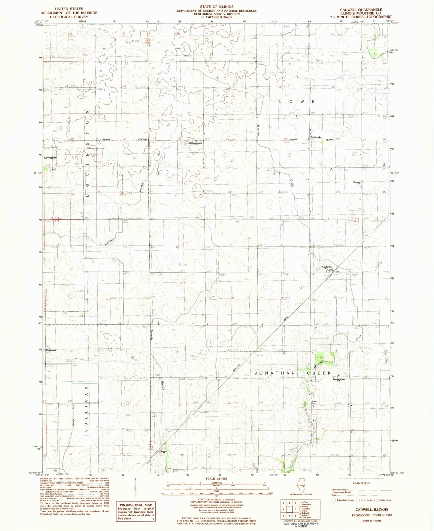 Classic USGS Cadwell Illinois 7.5'x7.5' Topo Map Image