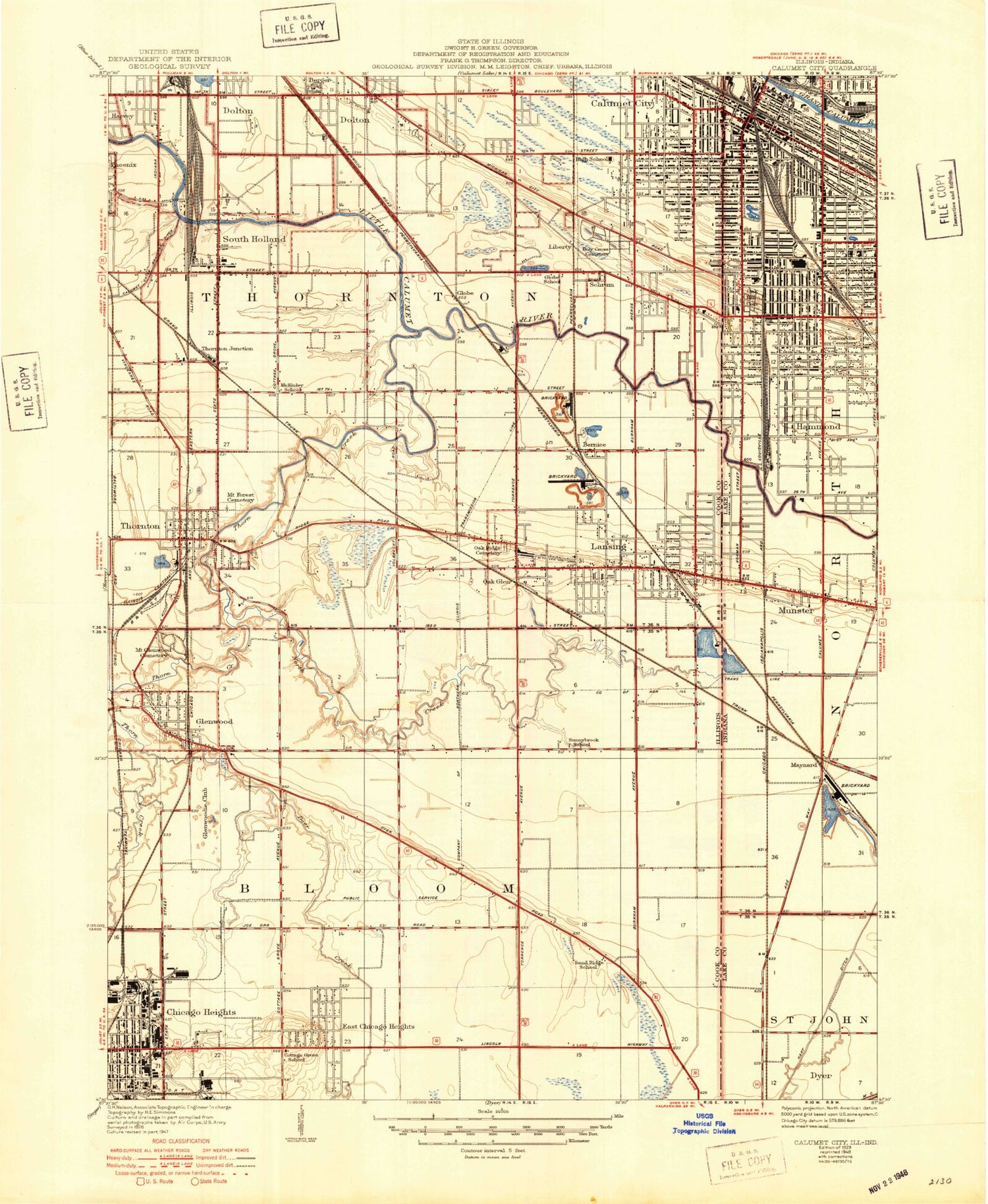Classic USGS Calumet City Illinois 7.5'x7.5' Topo Map Image