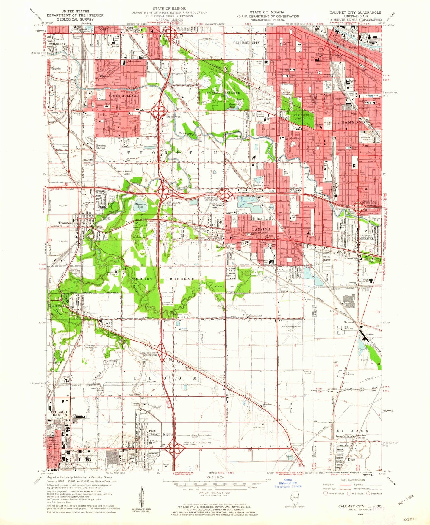 Classic USGS Calumet City Illinois 7.5'x7.5' Topo Map Image