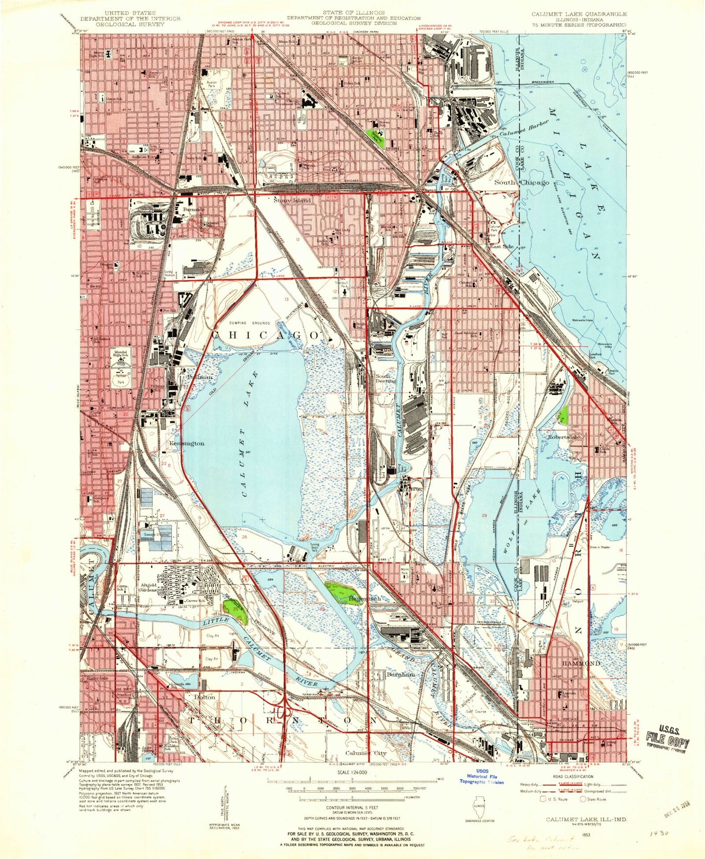 Classic USGS Lake Calumet Illinois 7.5'x7.5' Topo Map Image